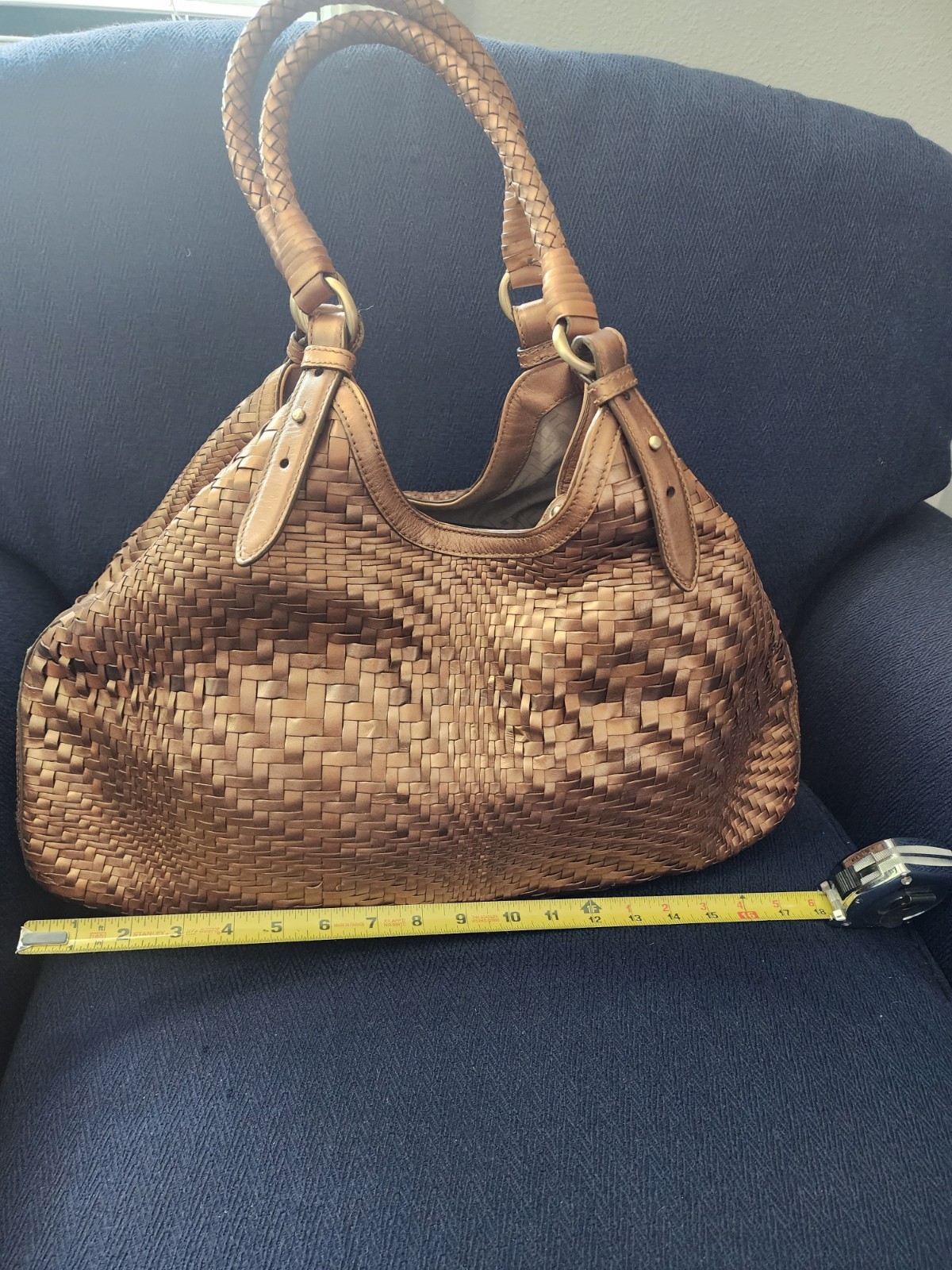 Cole Haan Bronze Woven Shoulder Bag with Braided Accents & Coin Purse