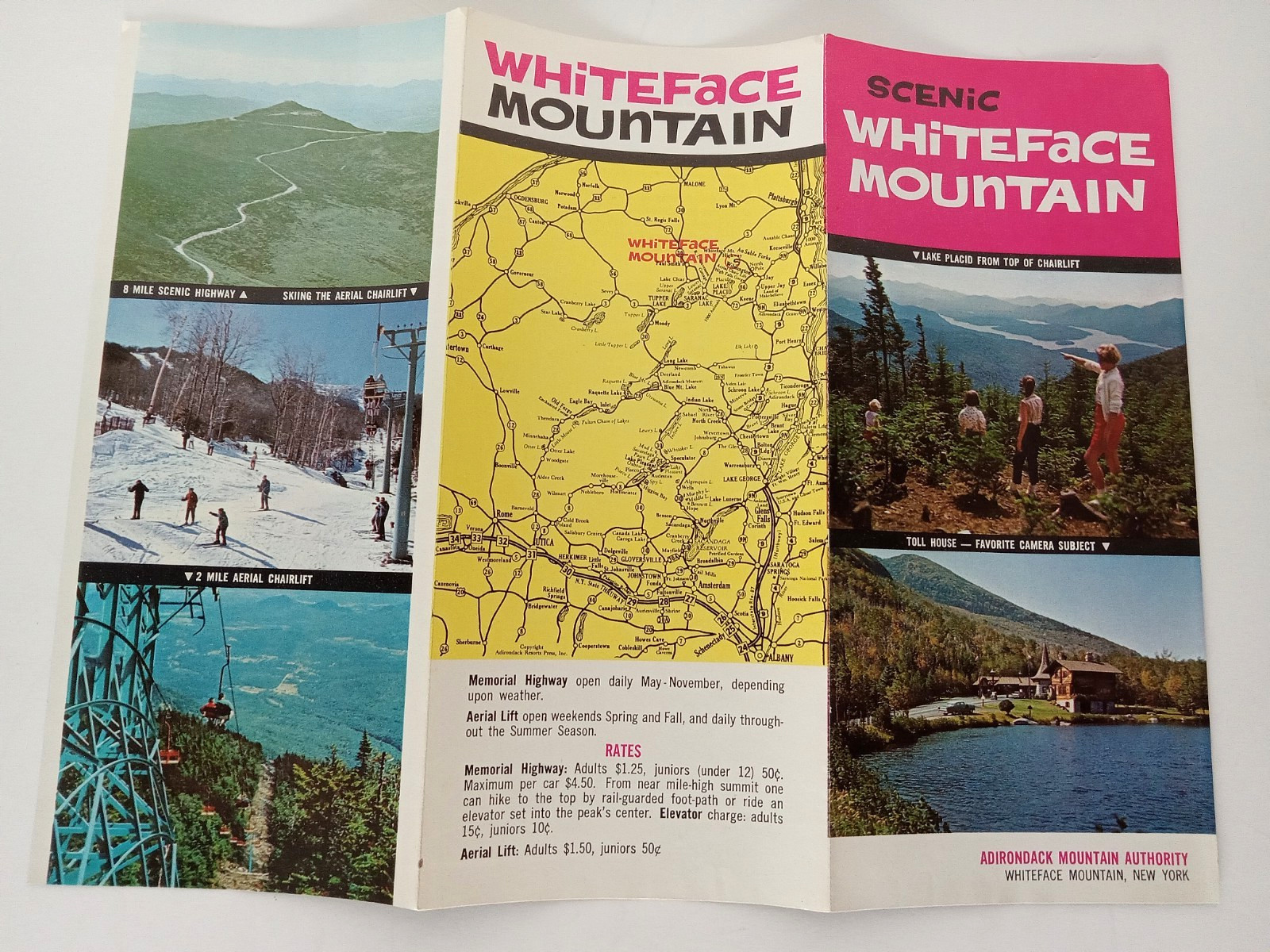 Vtg 1966 Whiteface Mountain Adirondacks NY Brochure Chairlift Skiing Map