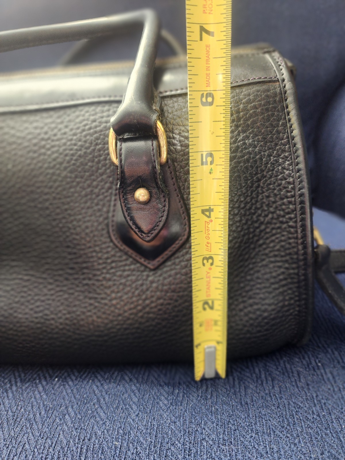 Dooney & Bourke Black Pebbled Satchel Bag with Detachable Strap, Zipper, Logo