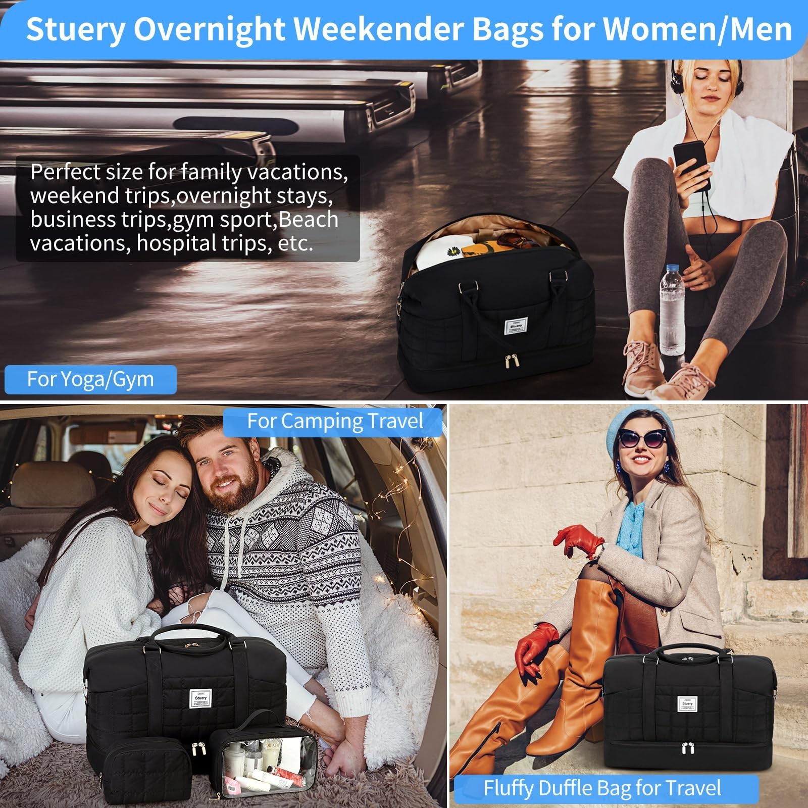 Puffer Weekender Bags for Women: Large Overnight Bags Travel Duffel Bag Carry…
