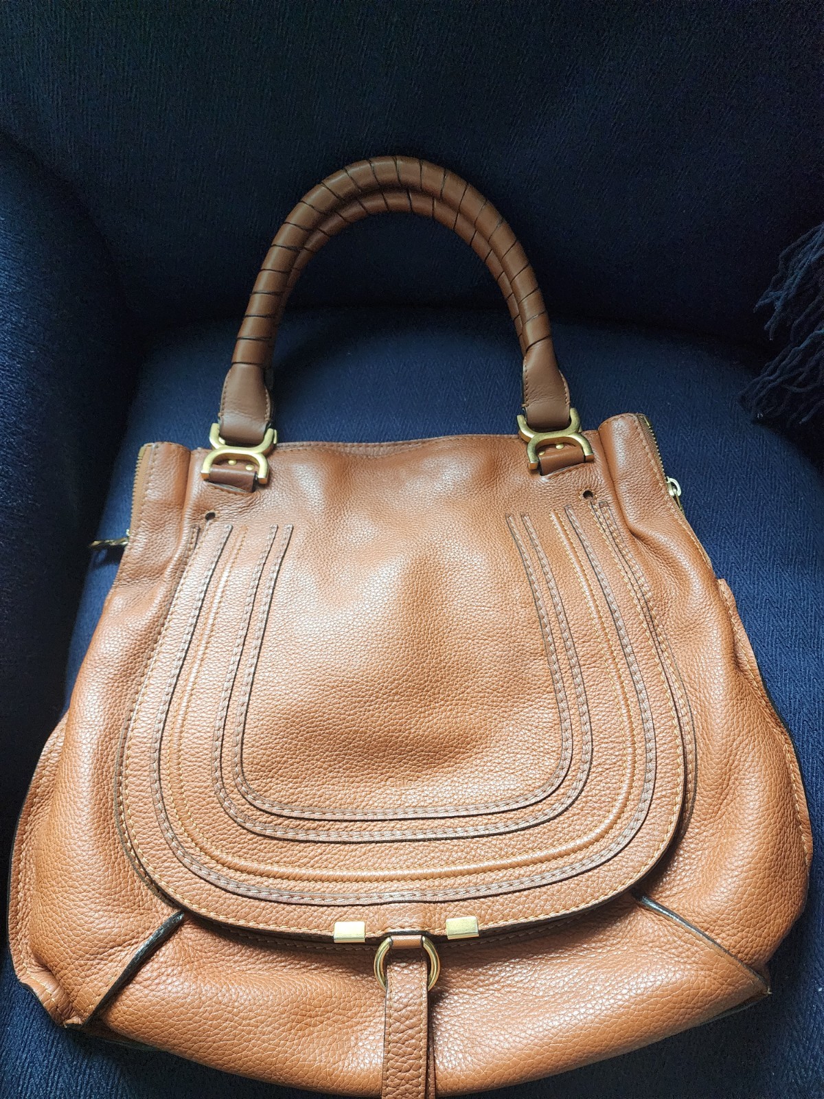 Chloe Marcie HANDBAG-PURSE-BAG -Top handle Large Tan