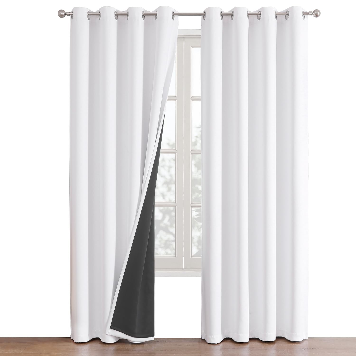 ChrisDowa White 100% Blackout Curtains for Bedroom with Black Liner, 2 Thick …