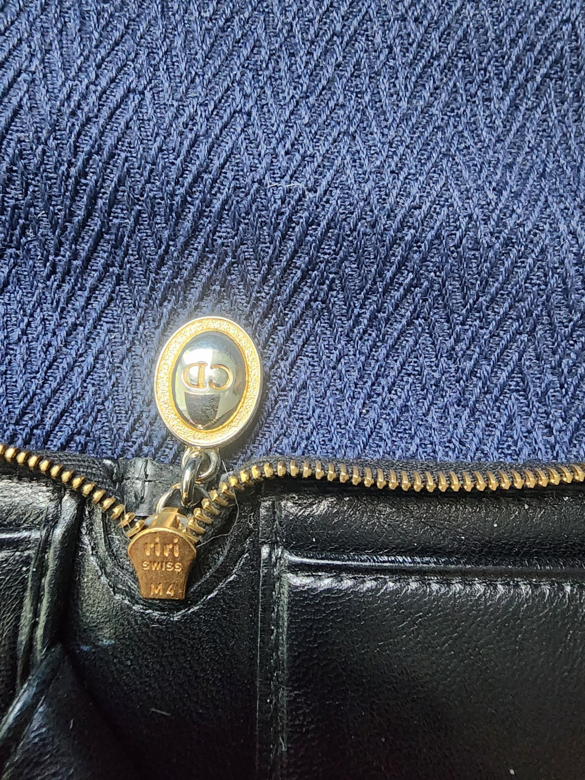 Christian Dior Black Quilted Zip-Around Wallet Gold-Tone Charm Logo Women’s