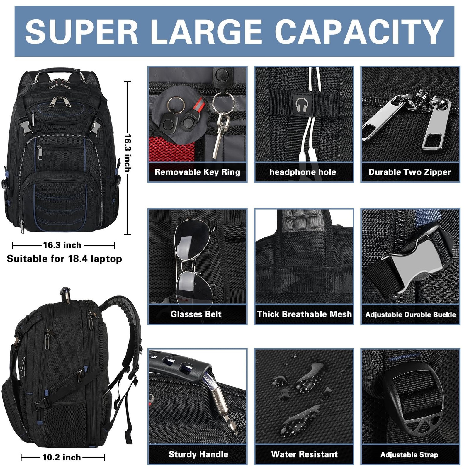 18.4 Inch Laptop Backpack,Extra Large Travel Backpack for Men Women,60L Big C…