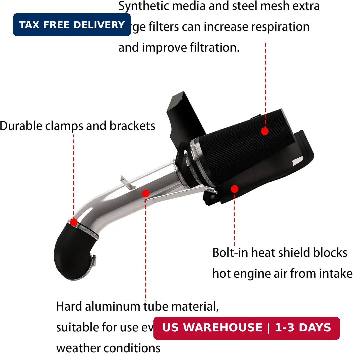 4” Cold Air Intake with Heat Shield Compatible with 1999-2006 GMC & Chevy V8 4.