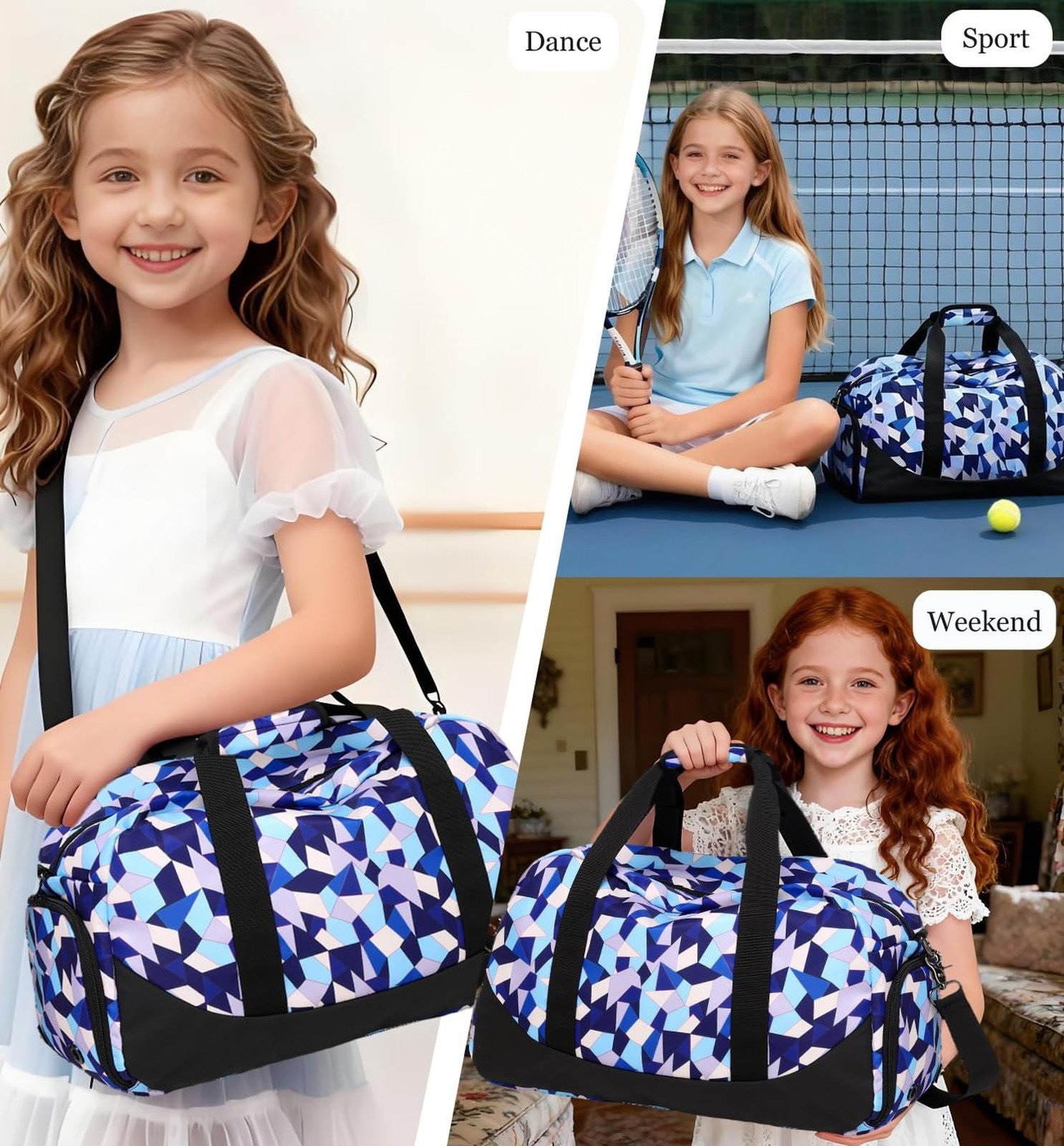 DSIUE Kids Duffle Bag Girls Sports Gym Bag, Small Weekender Overnight Bags Ca…