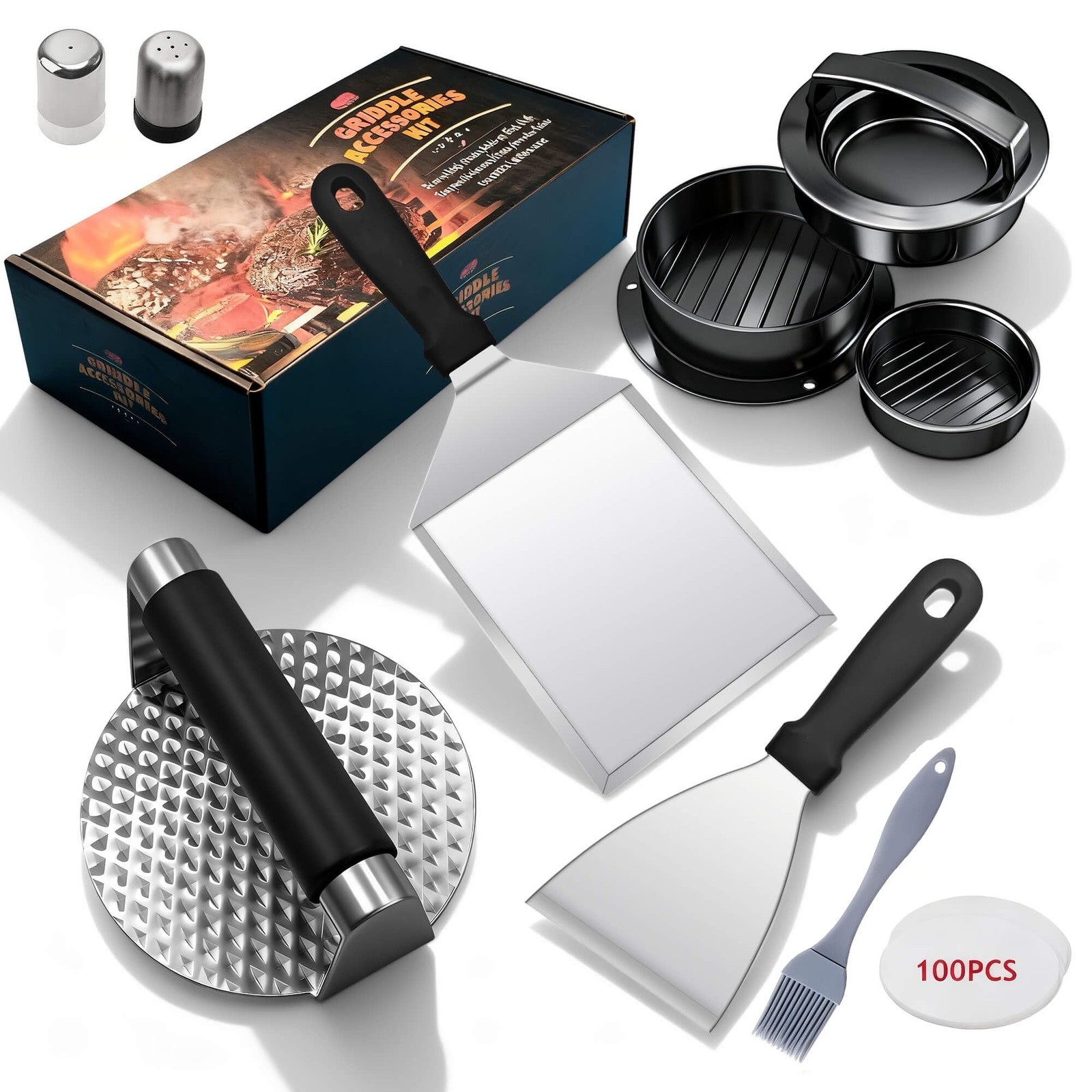 8PCS Smash Burger Press Kit – Burger Press,3 in 1 Patty Maker,Hamburger Spatu…