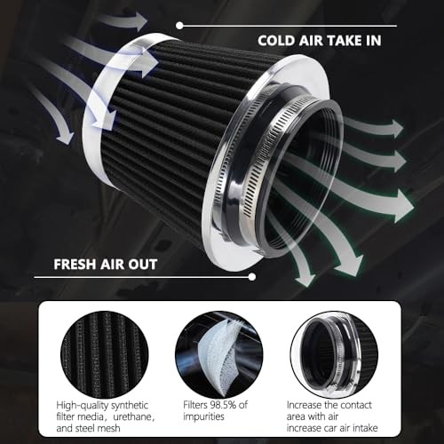 4-Inch Cold Air Intake Filter – Washable, High Performance, 3″ or 3 Short Black