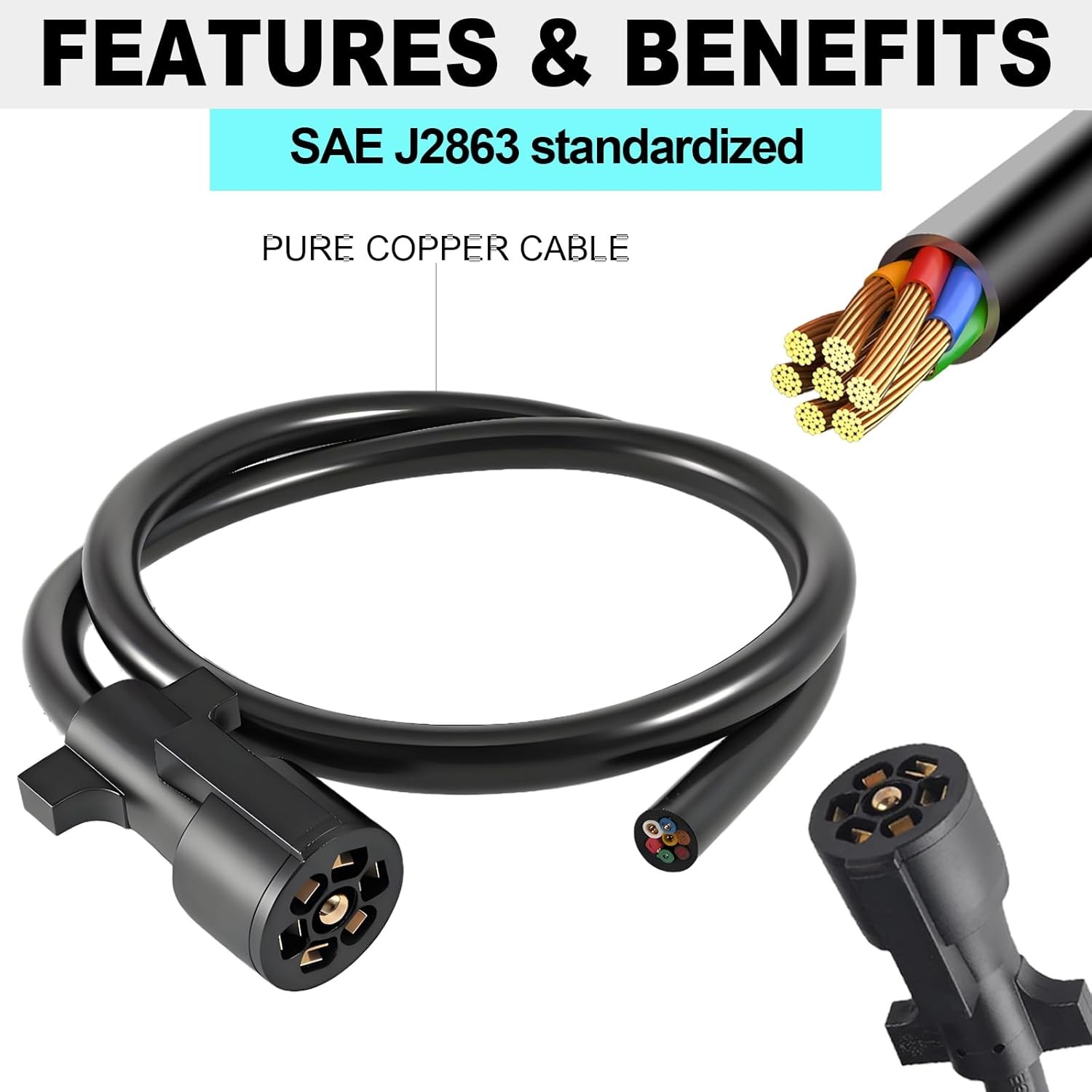 7 Way Trailer Cord 4FT Heavy Duty Trailer Plug Inline Wiring Harness Connector