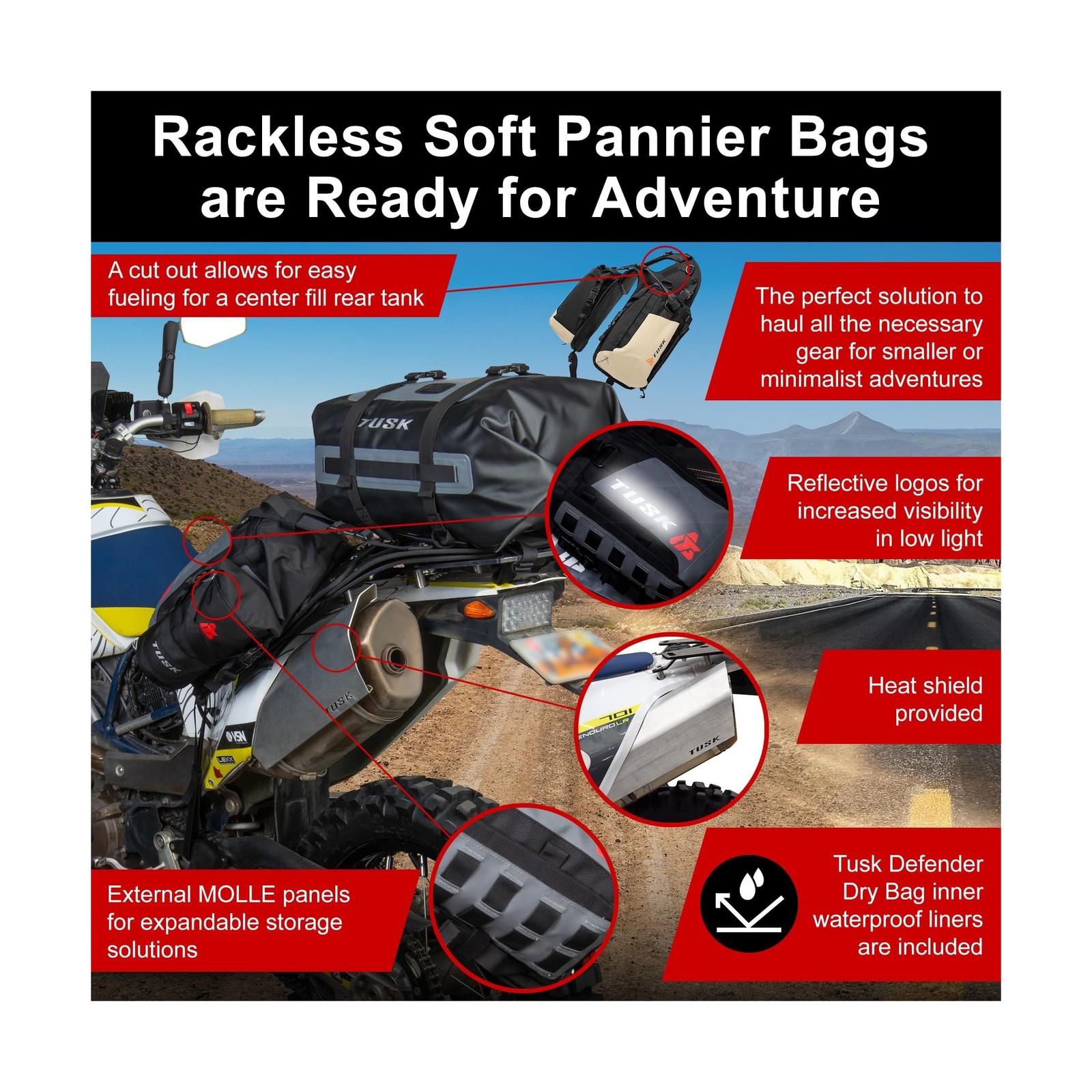 TUSK Excursion Rackless Luggage System w/Small Dry Duffel & Bottle Holders 69…
