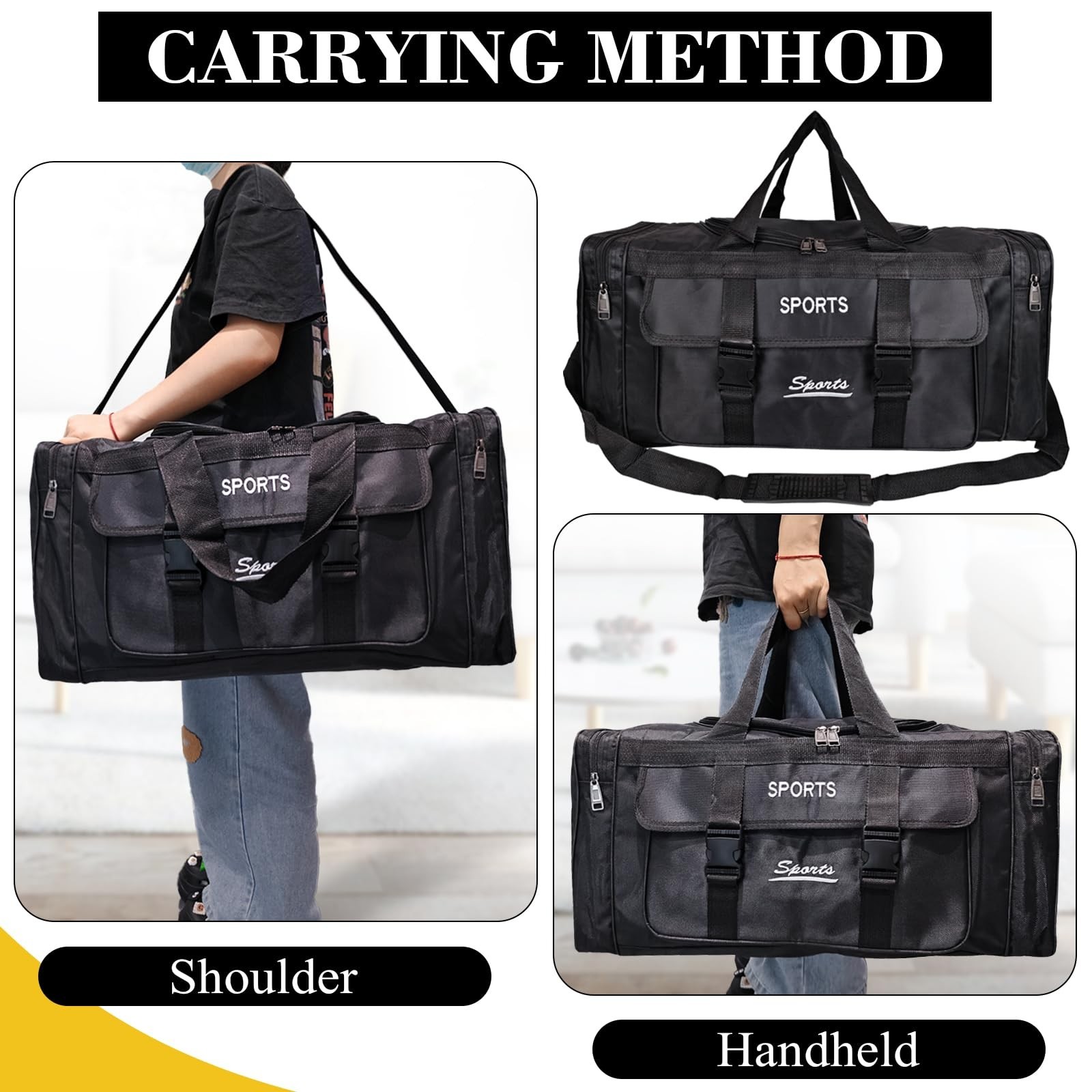 Duffel Bag for Men and Women Sports Gym Bag Adjustable Strap Carry on Large L…