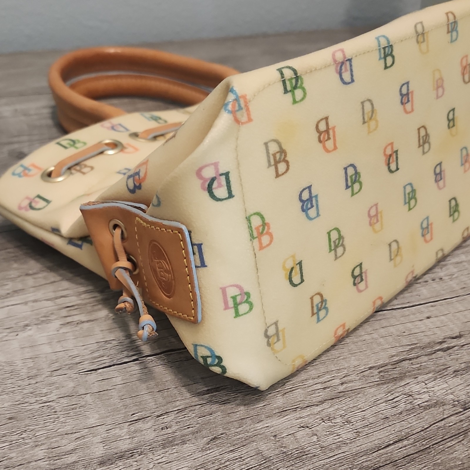 Dooney & Bourke Monogram Satchel Cream Multicolor Strap & matching coin wallet
