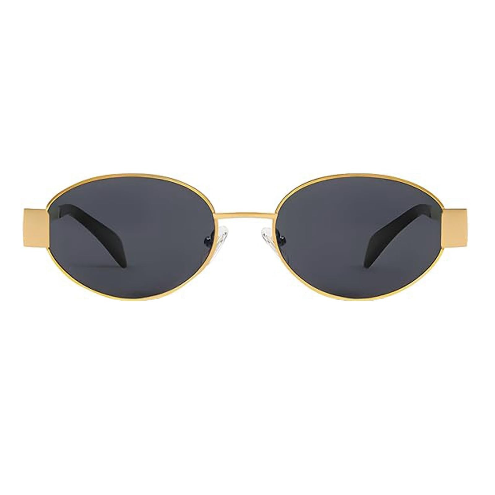 Retro Gold Oval Sunglasses for Women Men Trendy Metal Frame Sun Glasses Class…