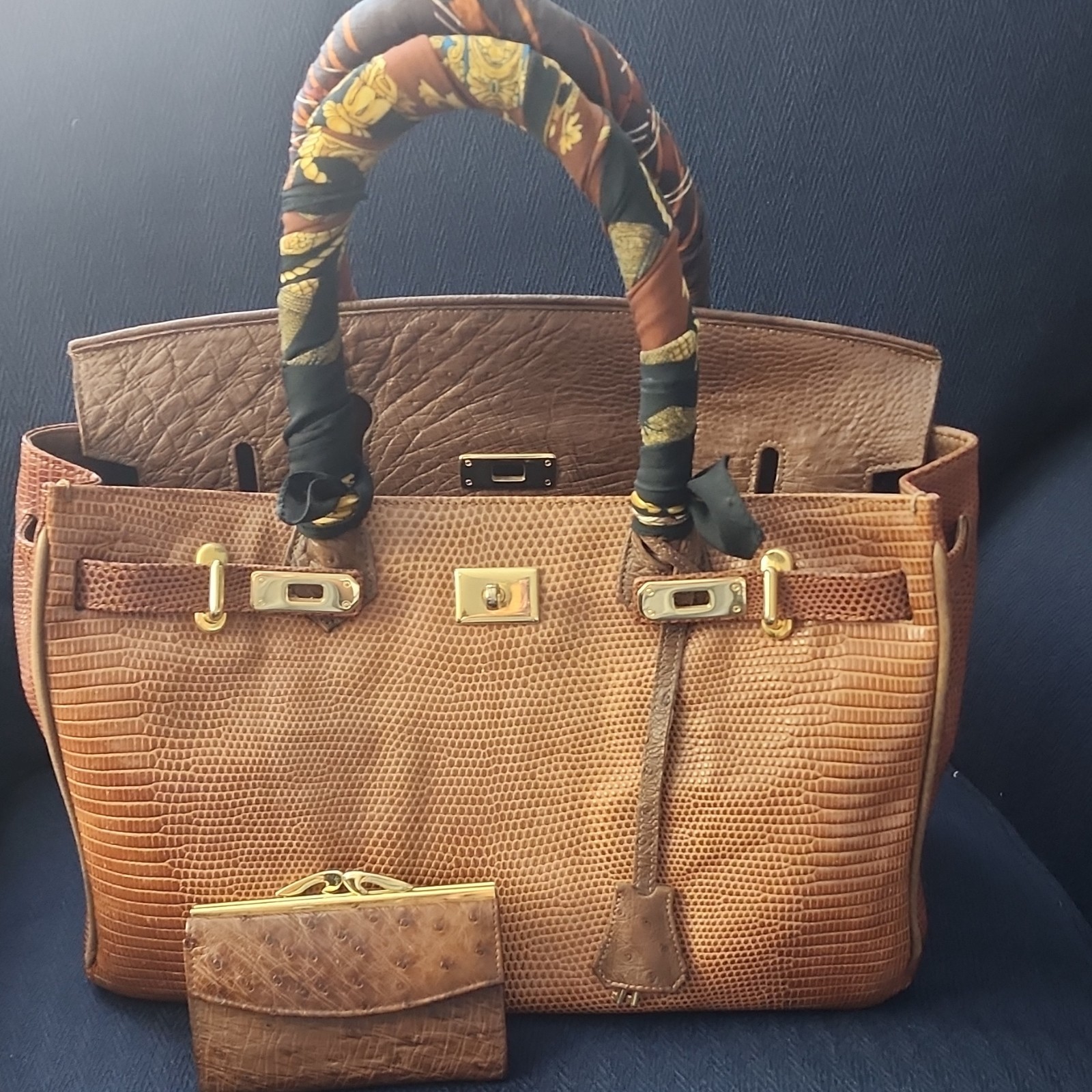 Rupert A. Weinberger Brown Top Handle Bag Gold Hardware Exotic
