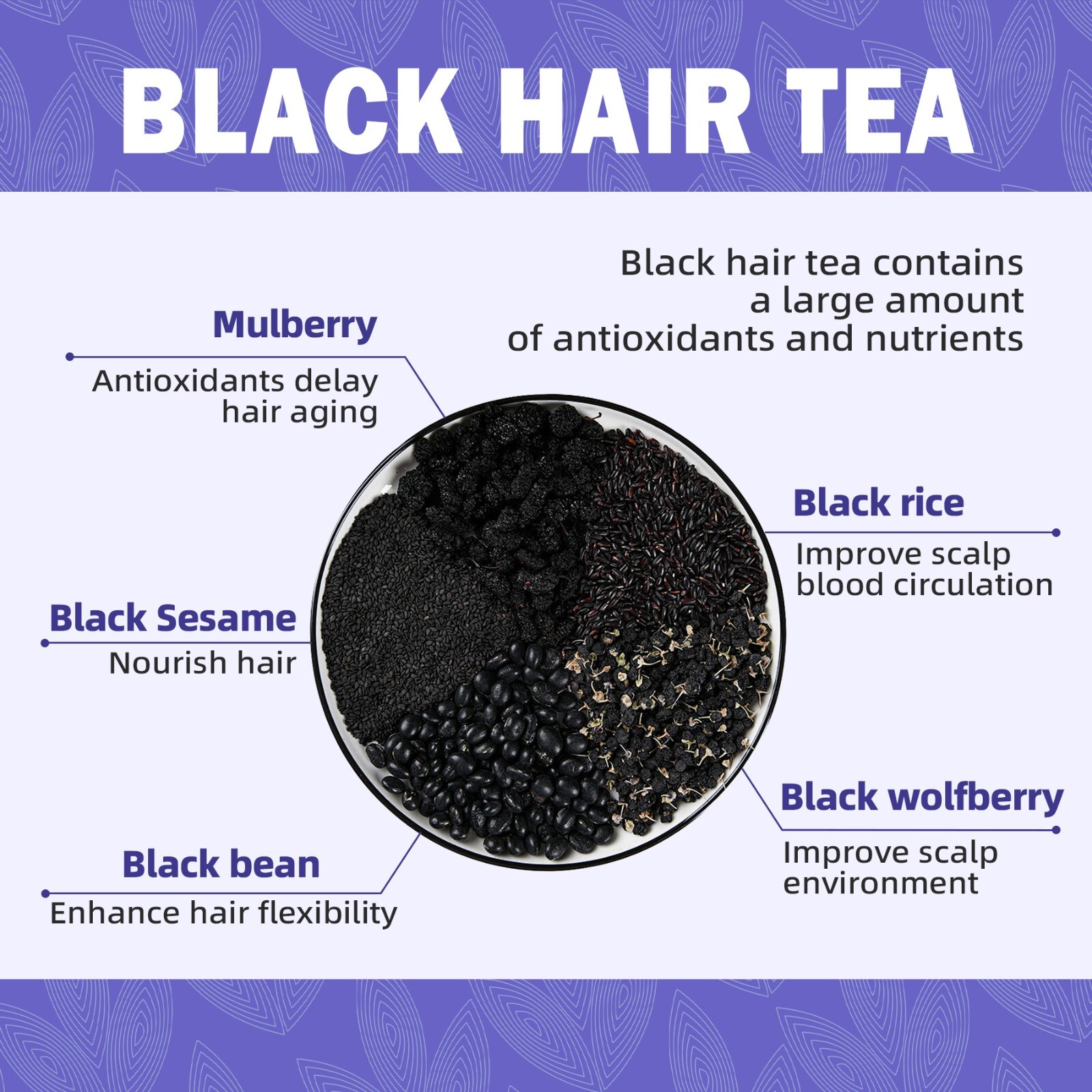 20 Pcs Natural Black Hair Tea Man & Woman Hair Growth thickning and Darkening