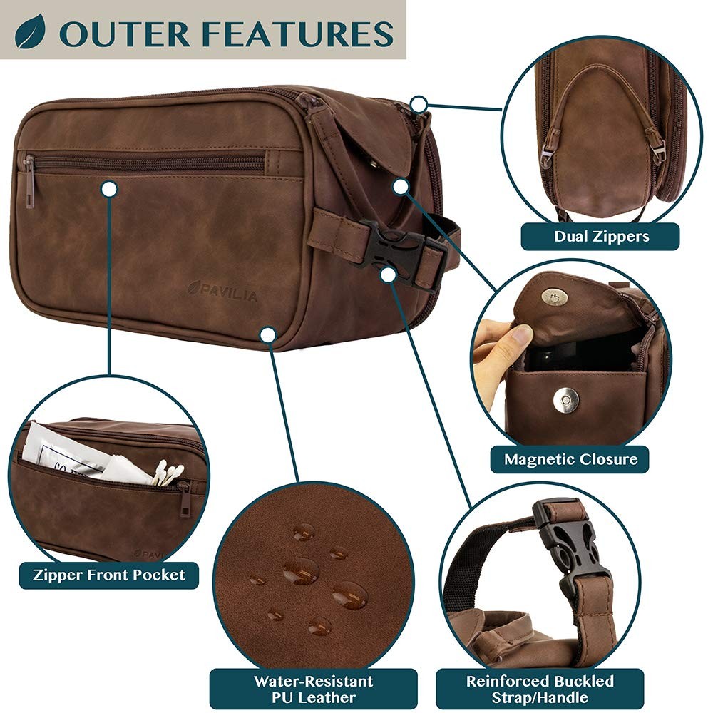 PAVILIA Toiletry Bag for Men, Travel Essentials Shaving Dopp Kit, Mens Travel Ba