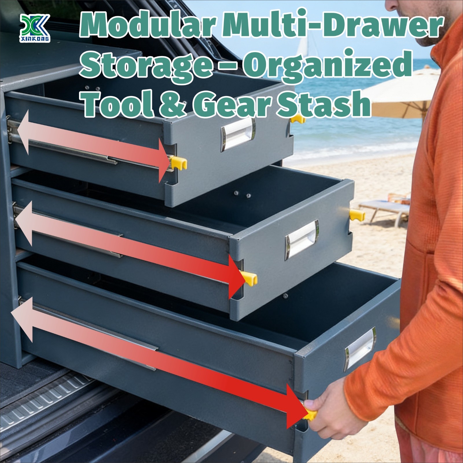 XK Car SUV Trunk Organizer, 3 Drawers Storage Tool Box