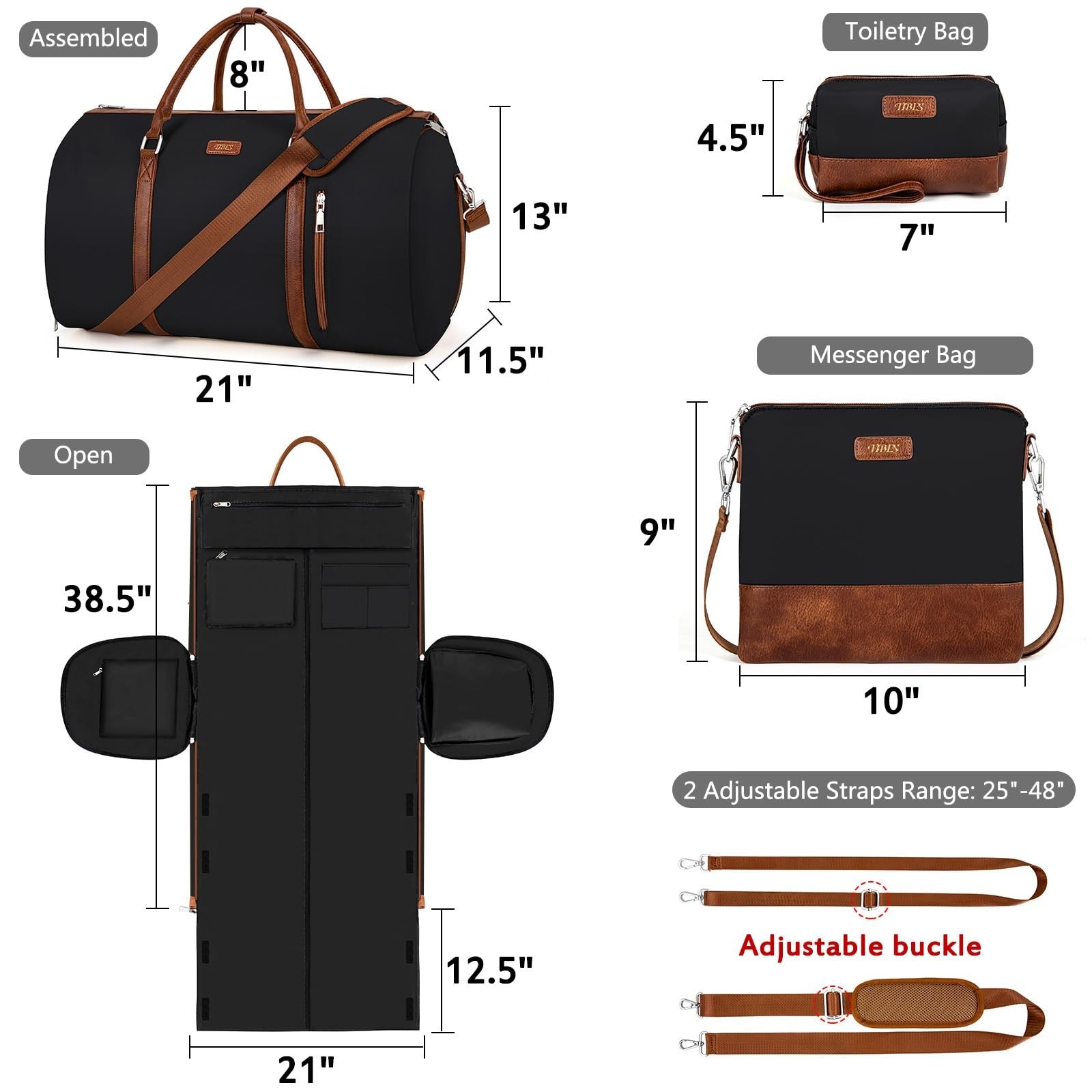 Convertible 2-in-1 Garment Bags for Travel, 50L Carry On Garment Duffle Bag W…