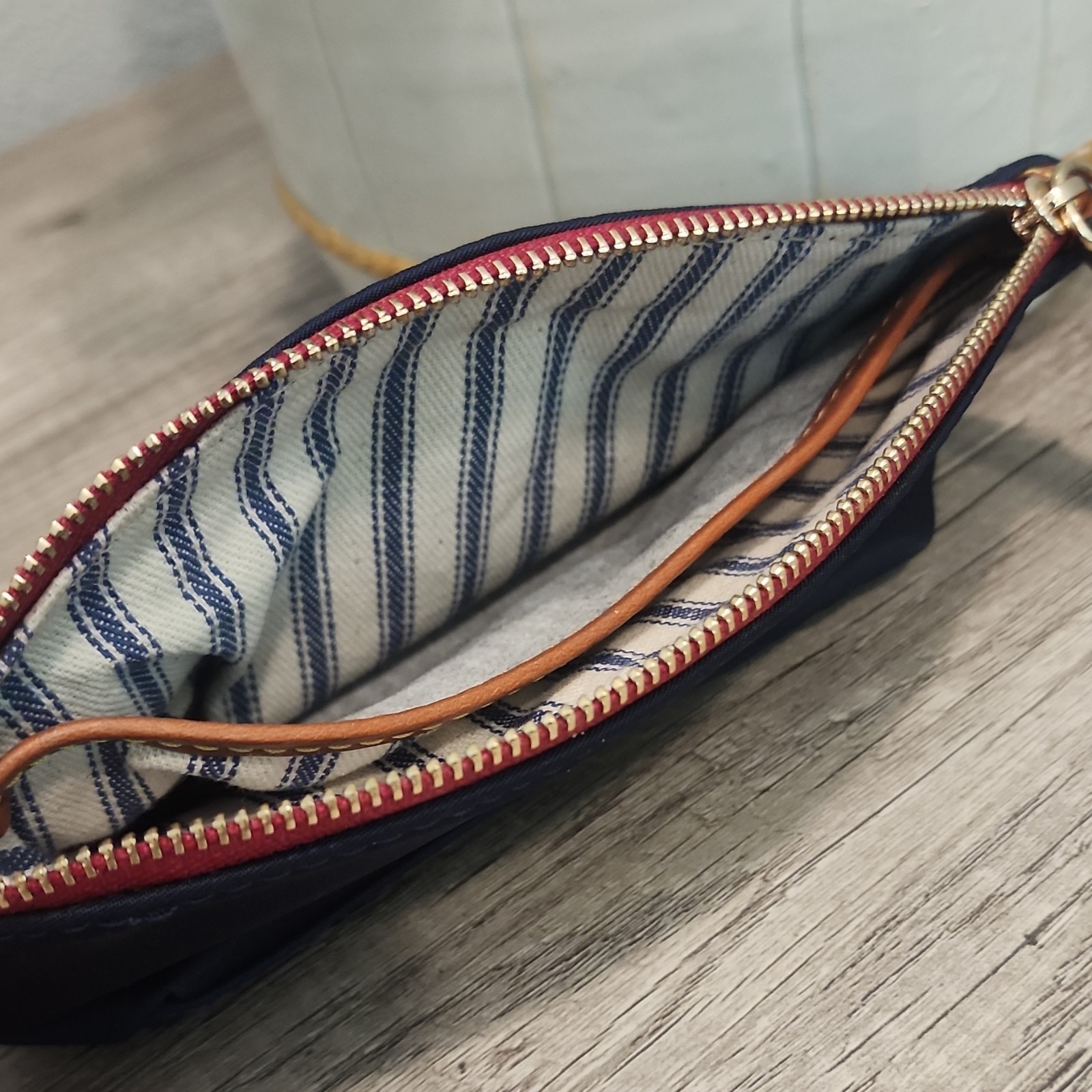 Dooney & Bourke Striped Zip Keychain Pouch Keyring, Blue/Brown Women