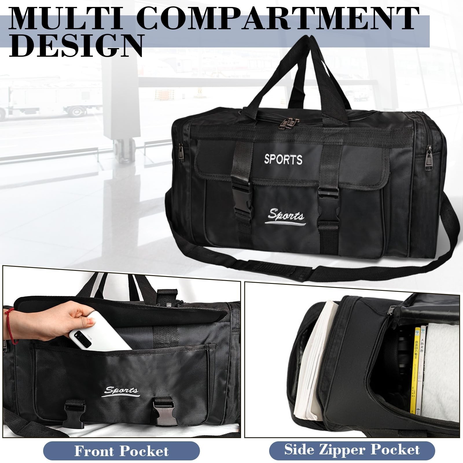 Duffel Bag for Men and Women Sports Gym Bag Adjustable Strap Carry on Large L…