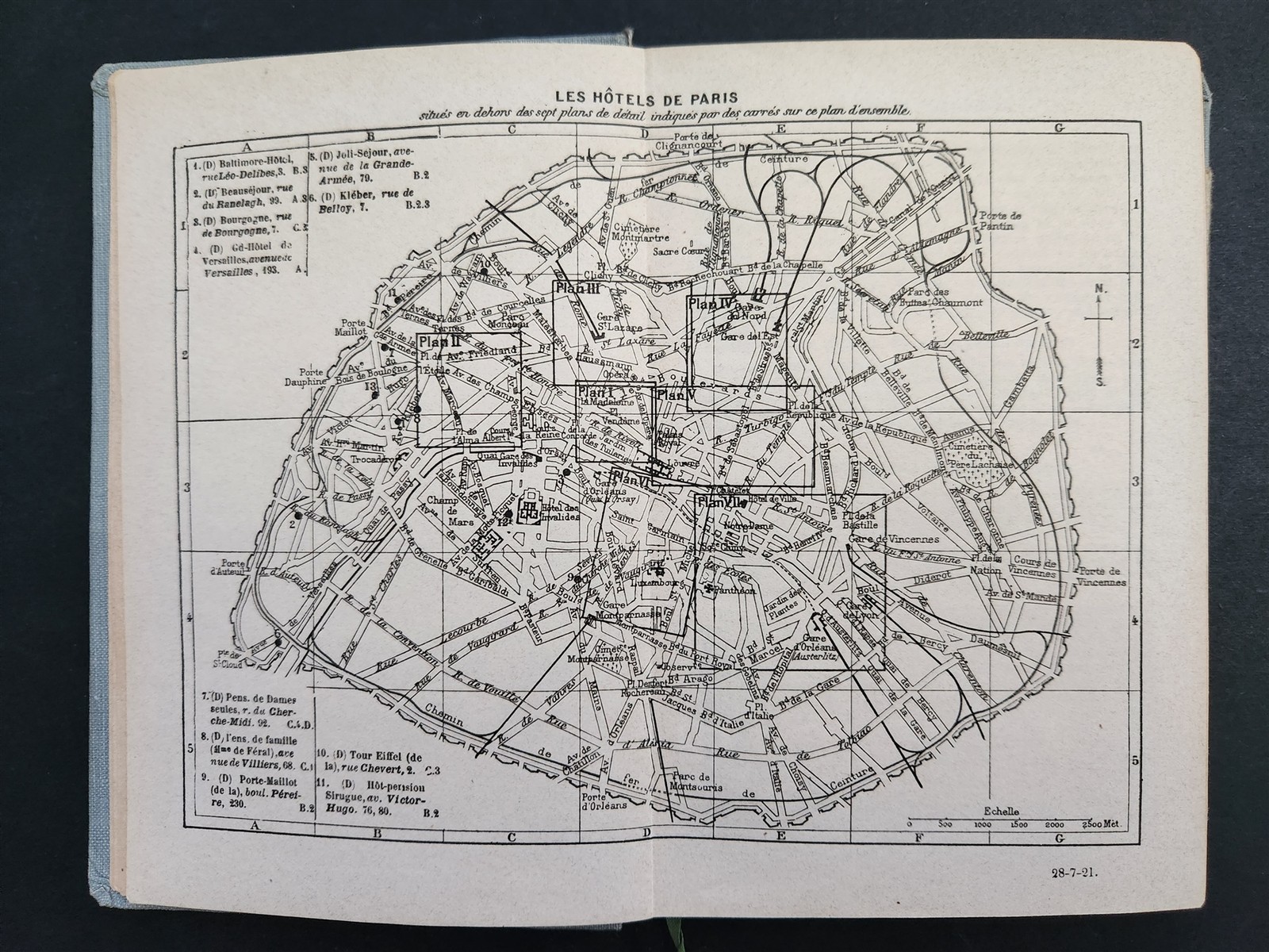 antique PARIS GUIDE travel w FOLDOUT MAP holy stairs die cut kleinert ILLUS