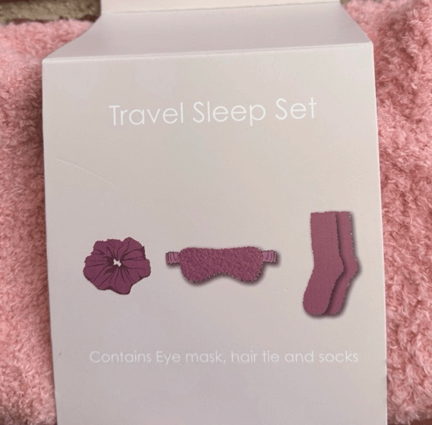Roaming Essentials Travel Sleep Set Eye Mask Socks scruncie Pink OS NEW