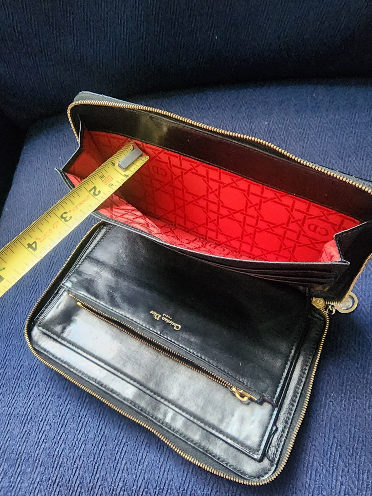 Christian Dior Black Quilted Zip-Around Wallet Gold-Tone Charm Logo Women’s