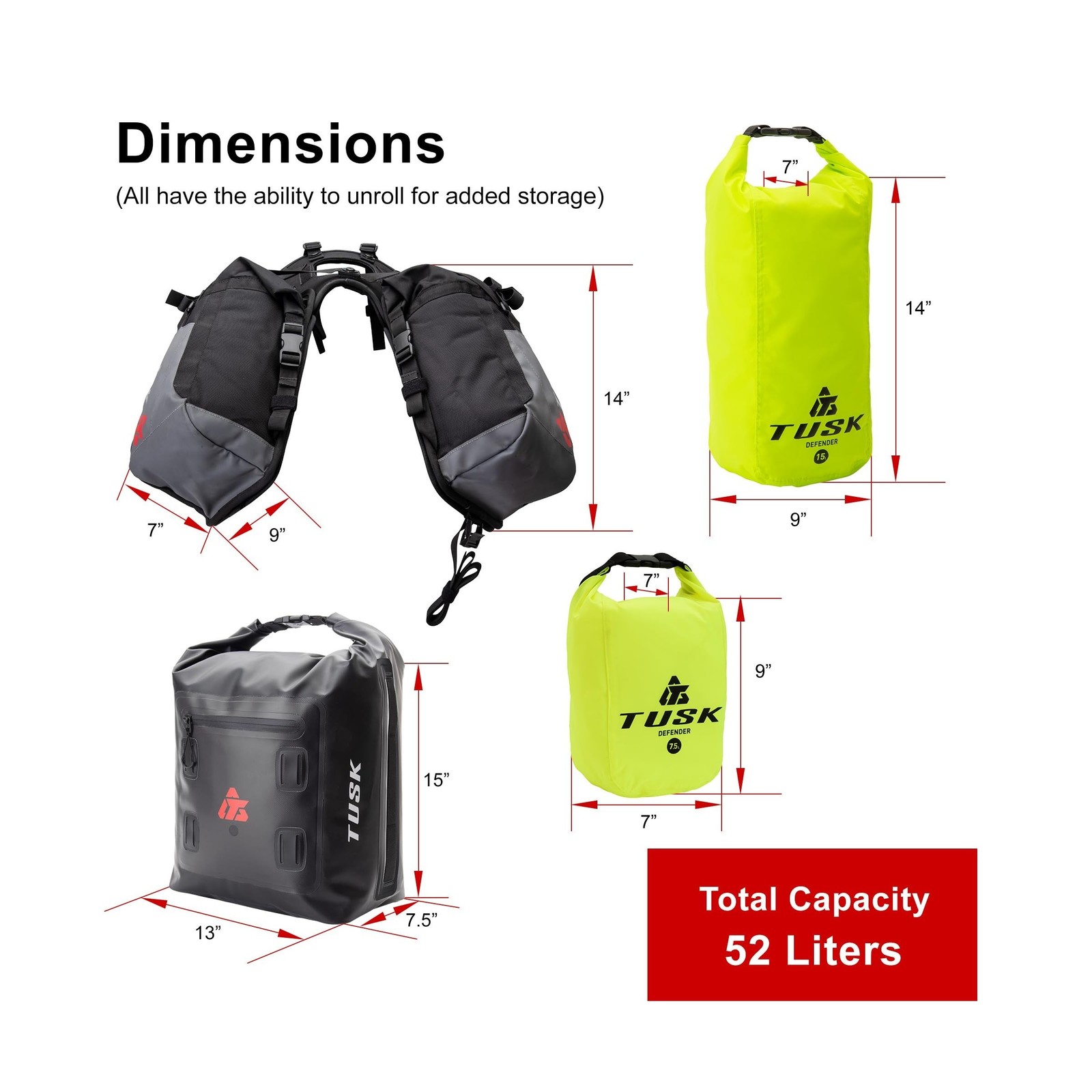 TUSK Excursion Rackless Luggage System w/Small Dry Duffel Tail Bag 690-701 He…