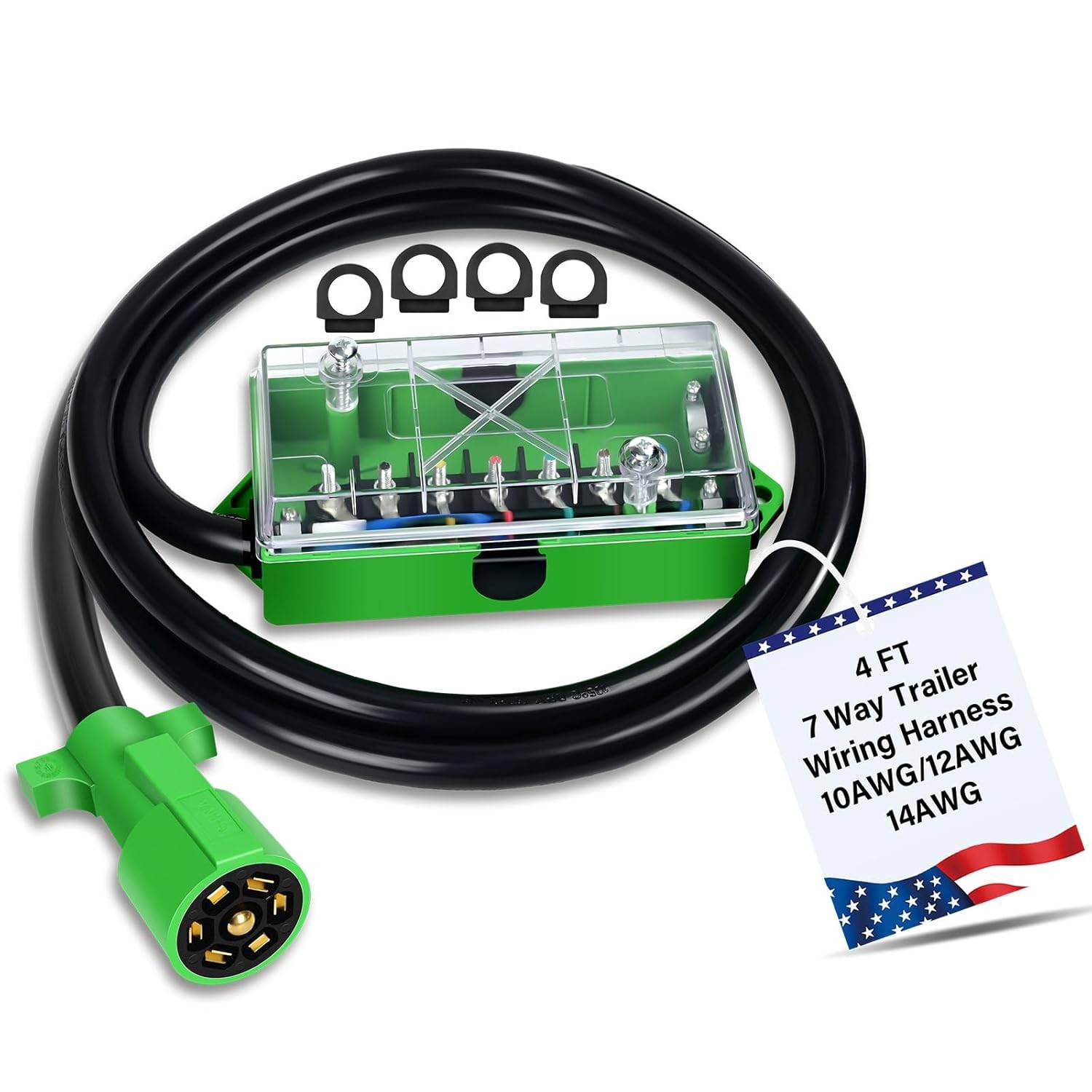4 FT 7 Pin Trailer Wiring Harness 7 Gang Junction Box Connector Kit Way Plug