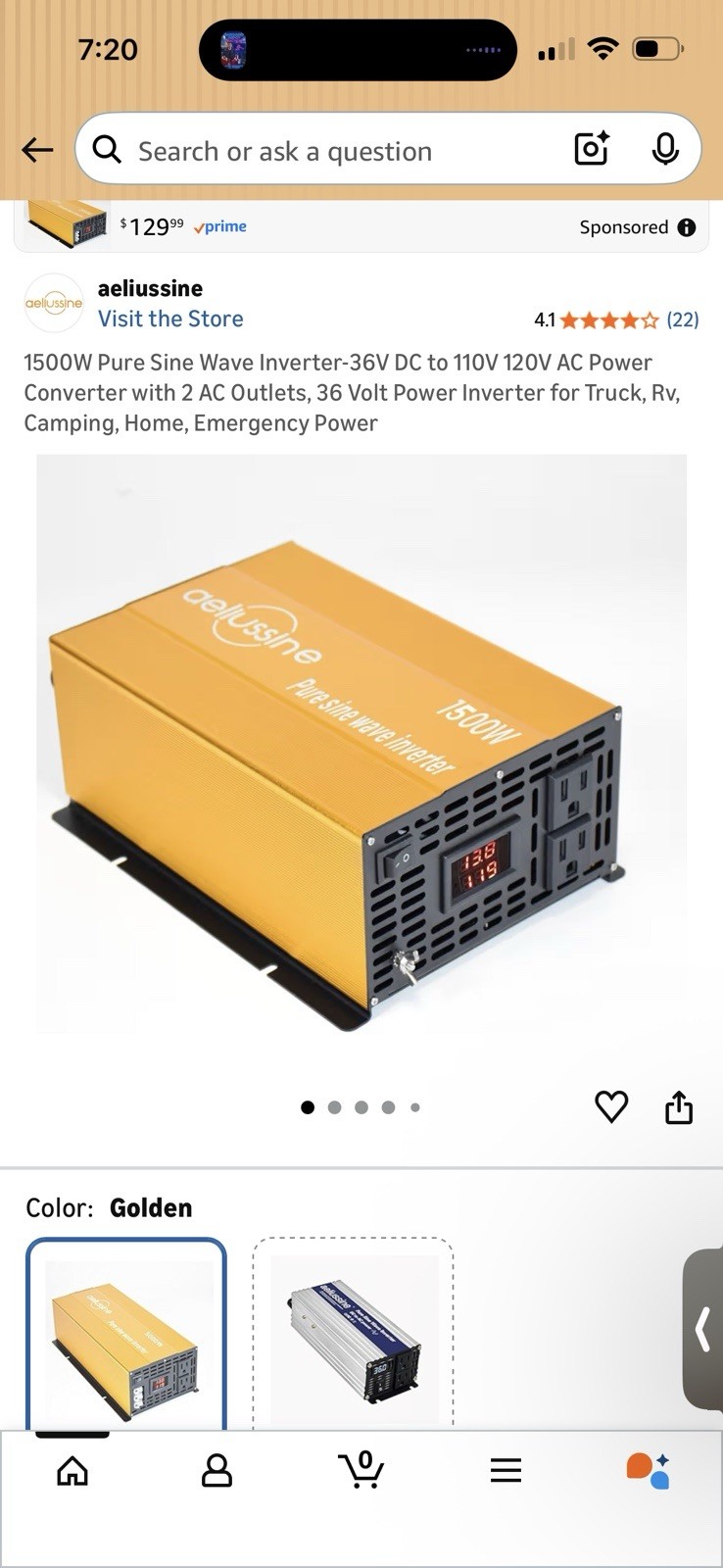 1500W Pure Sine Wave Inverter-36V DC to 110V 120V AC Power Converter with 2 A…