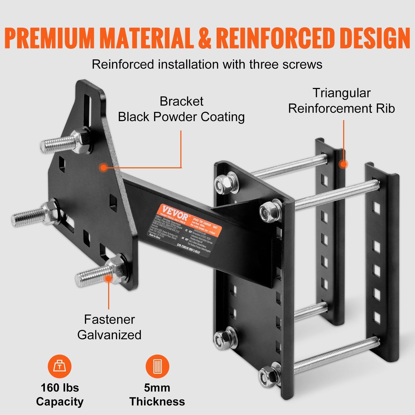 Corrosion-Resistant 160lb Trailer Tire Holder with Integrated Fasteners