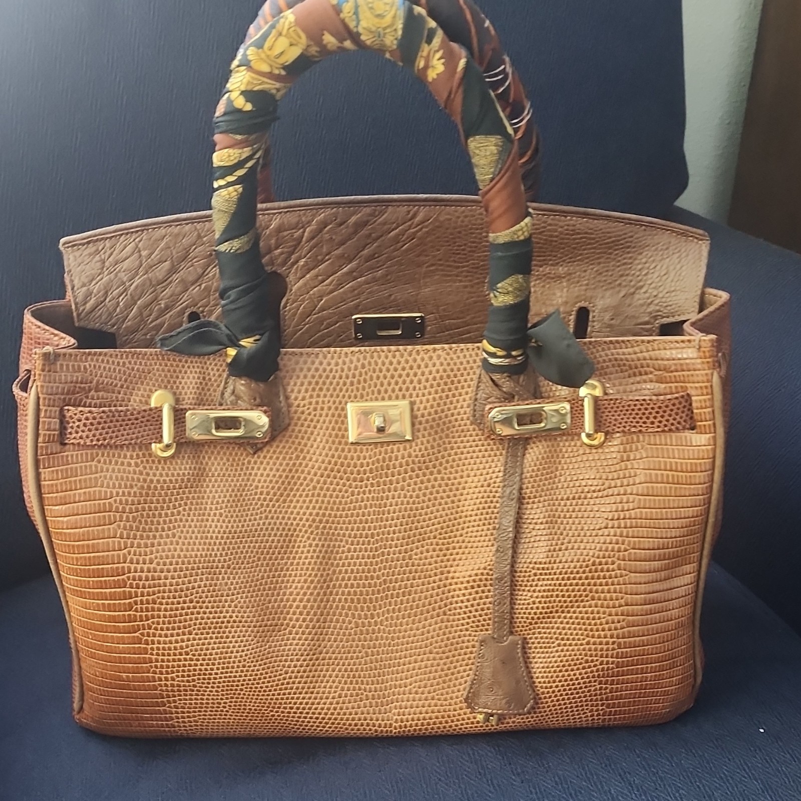 Rupert A. Weinberger Brown Top Handle Bag Gold Hardware Exotic