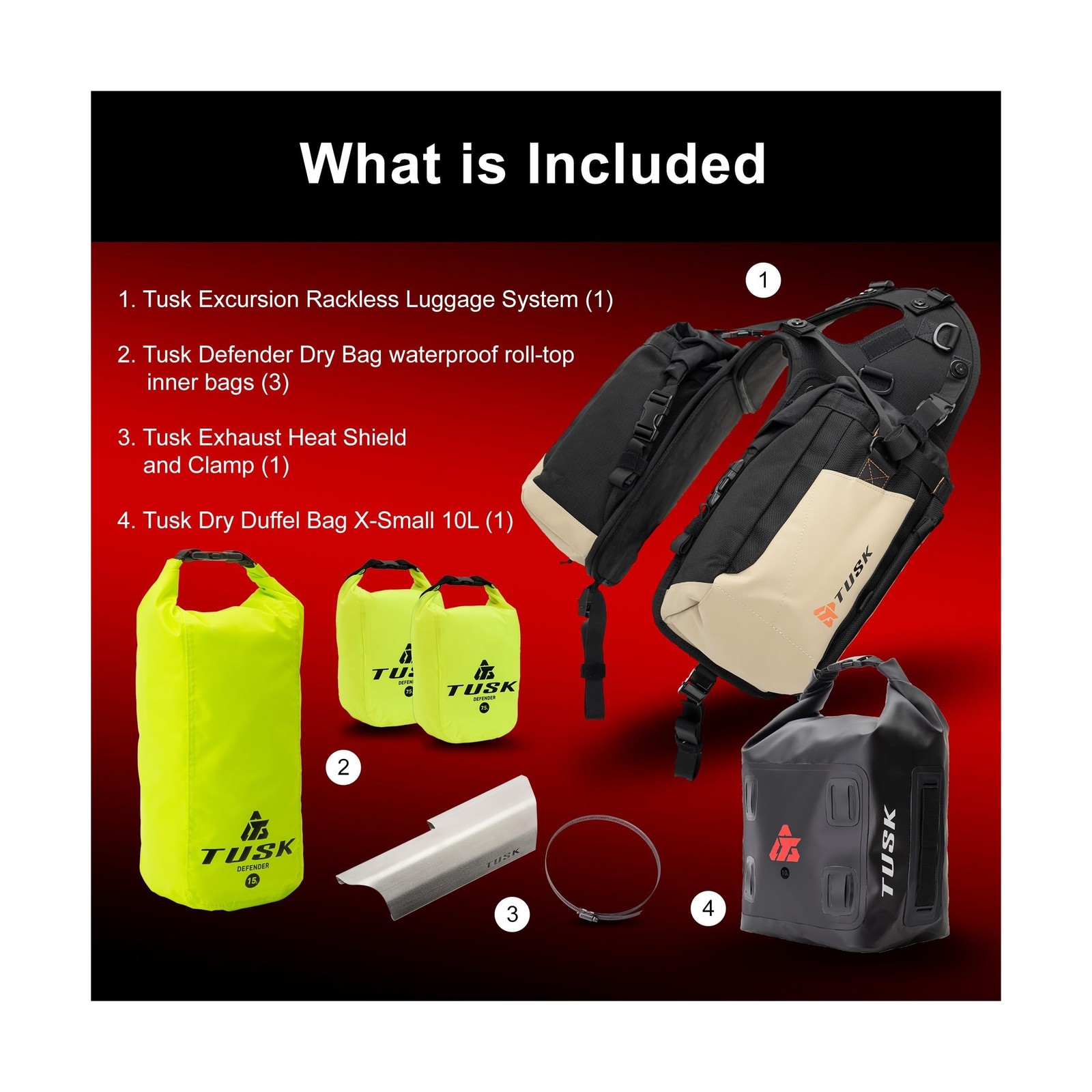 TUSK Excursion Rackless Luggage System w/X-Small Dry Duffel Tail Bag 690-701 …