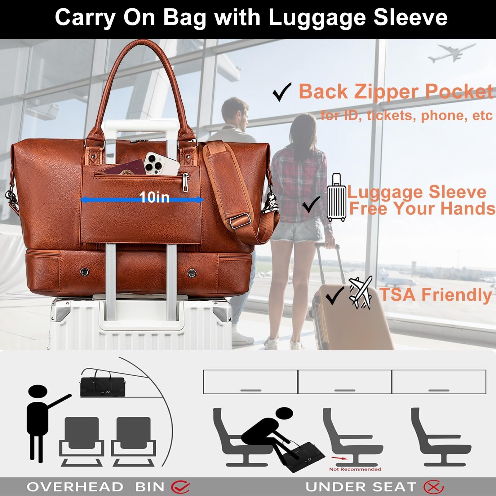 weiatas Faux Leather Travel Duffel Bag for Women Men, Large Weekender Overnig…