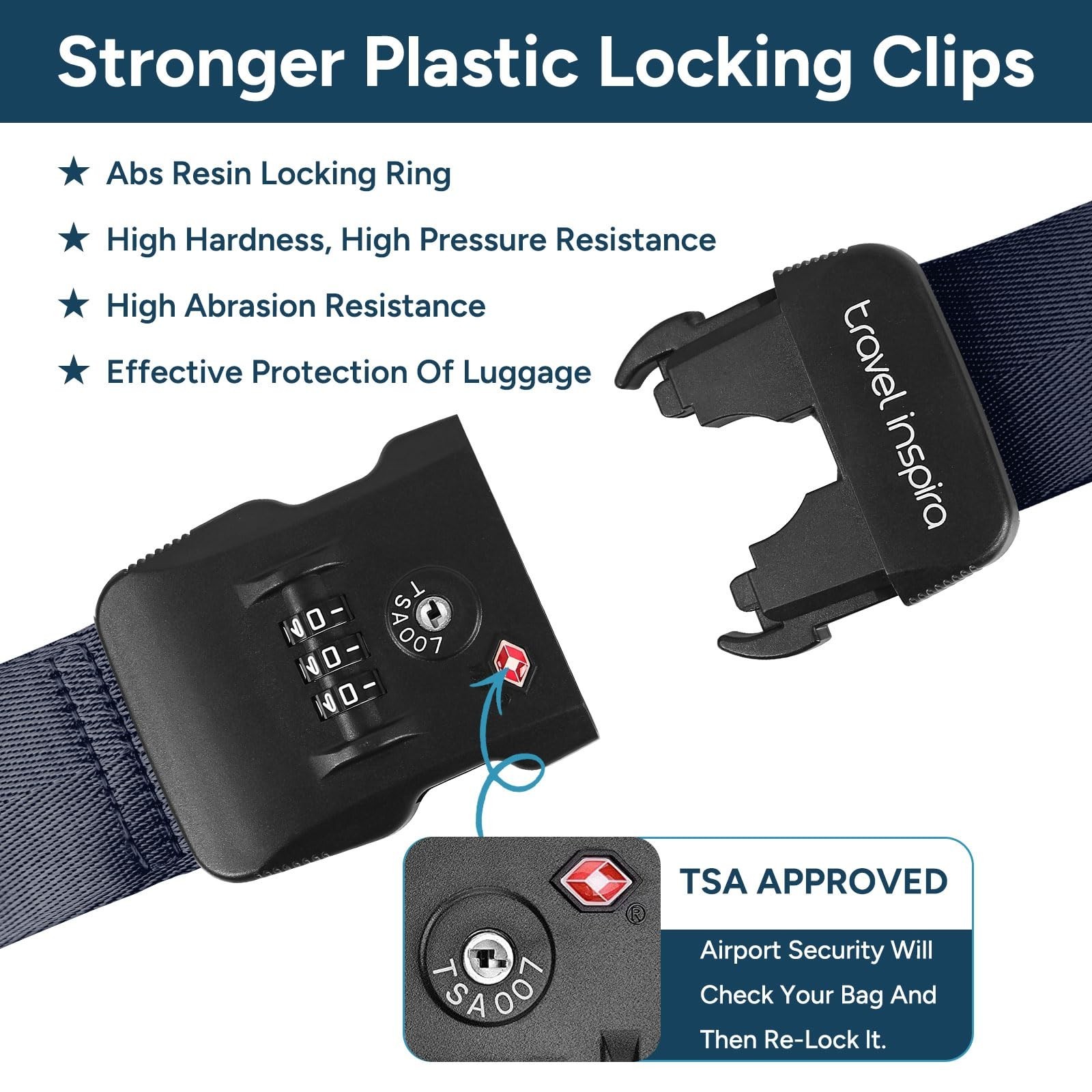 Travel Inspira Luggage Straps TSA Approved for 20-28inch Suitcase, Navy Blue …
