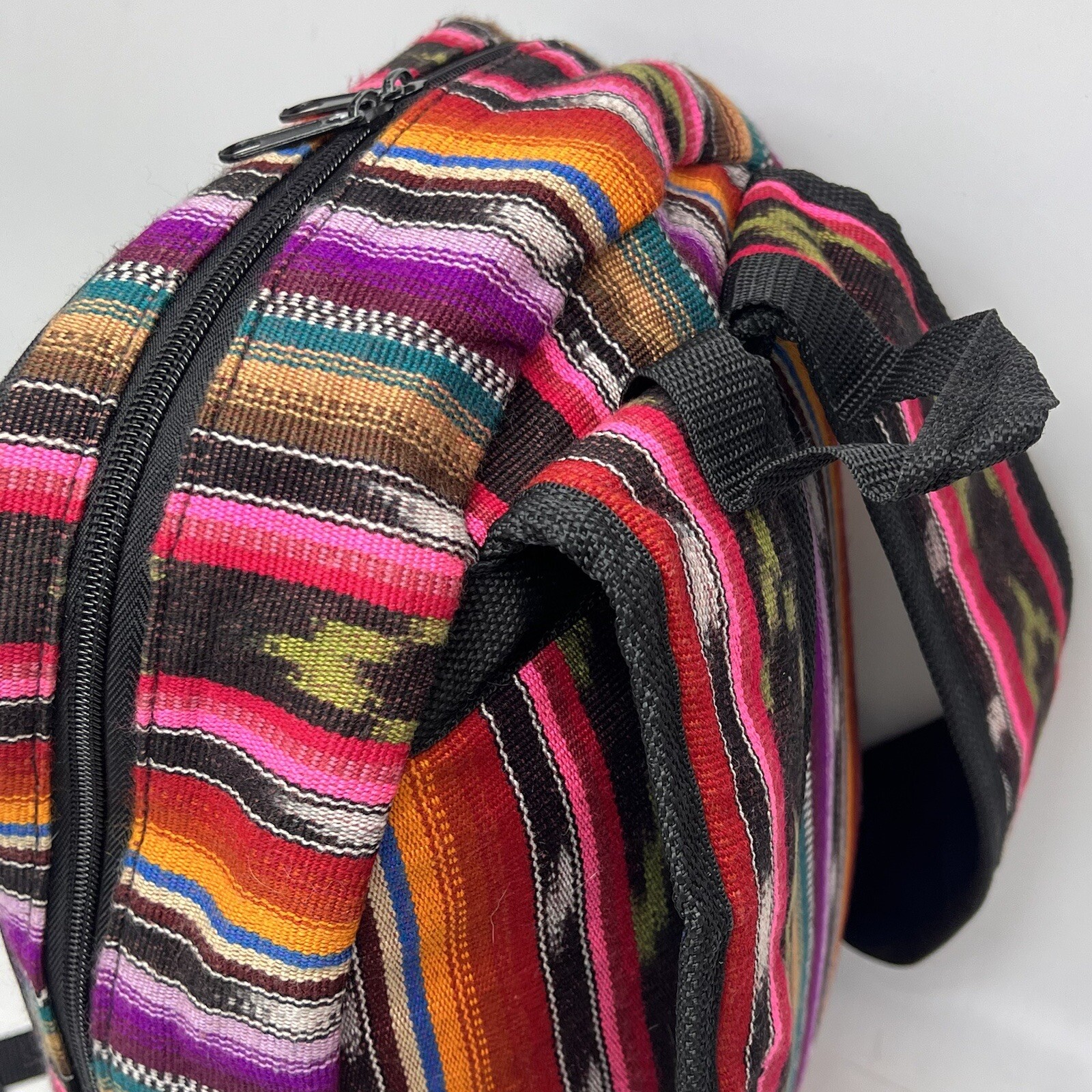 BackPack Guatemalan Full Zip Cotton Adjustable Straps 3 Compartments Colorful