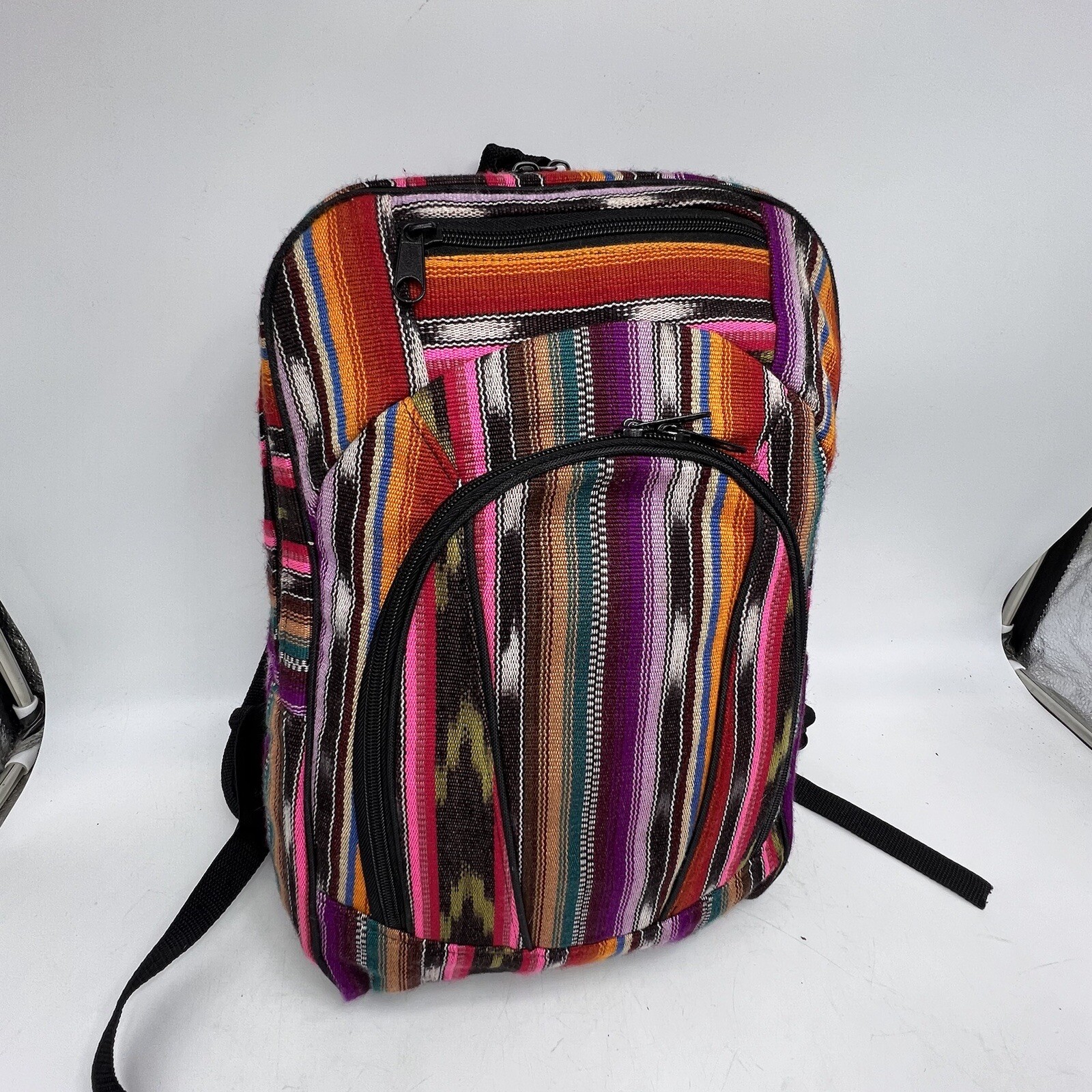BackPack Guatemalan Full Zip Cotton Adjustable Straps 3 Compartments Colorful
