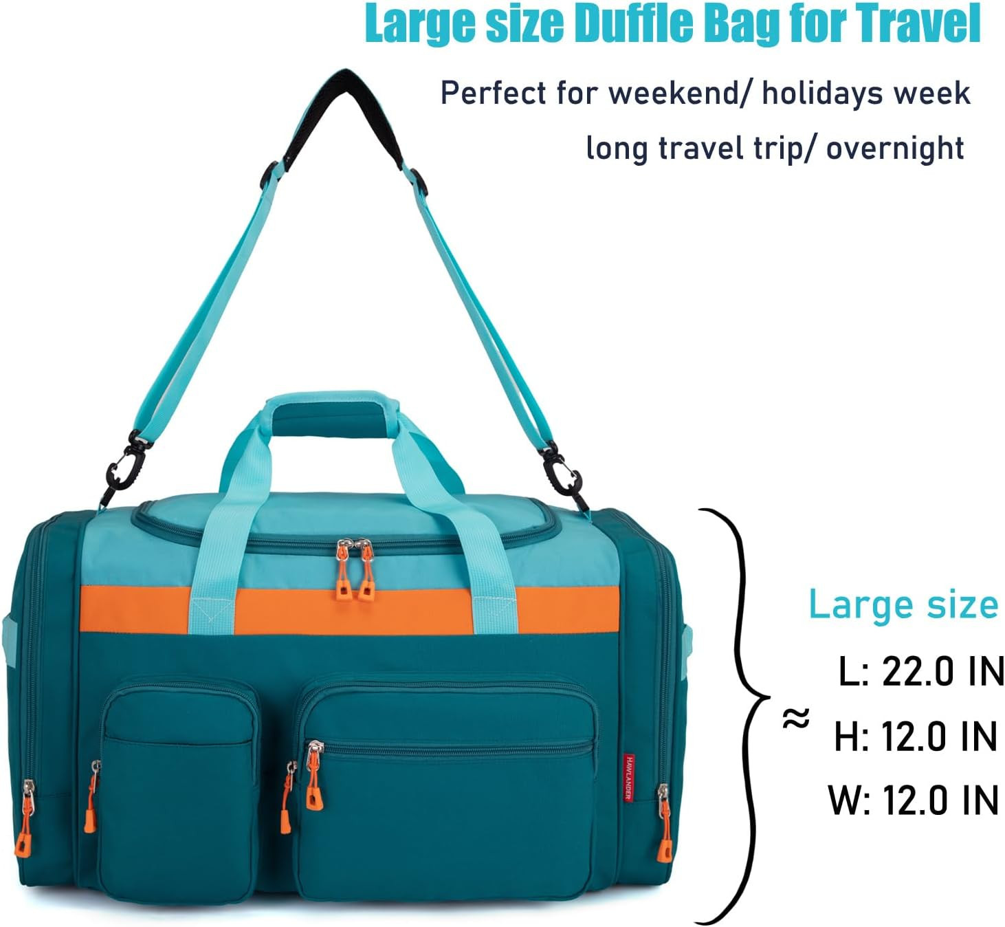 Large Kids Duffle Bag for Travel, Overnight or Weekend,Teal Blue | Roomy Size: 2