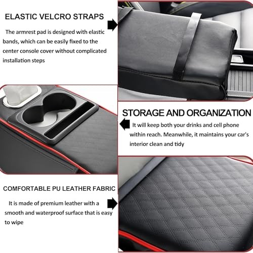 Car Center Console Cover Armrest Cushion Cup Holder Storage Phone Slot Black PU