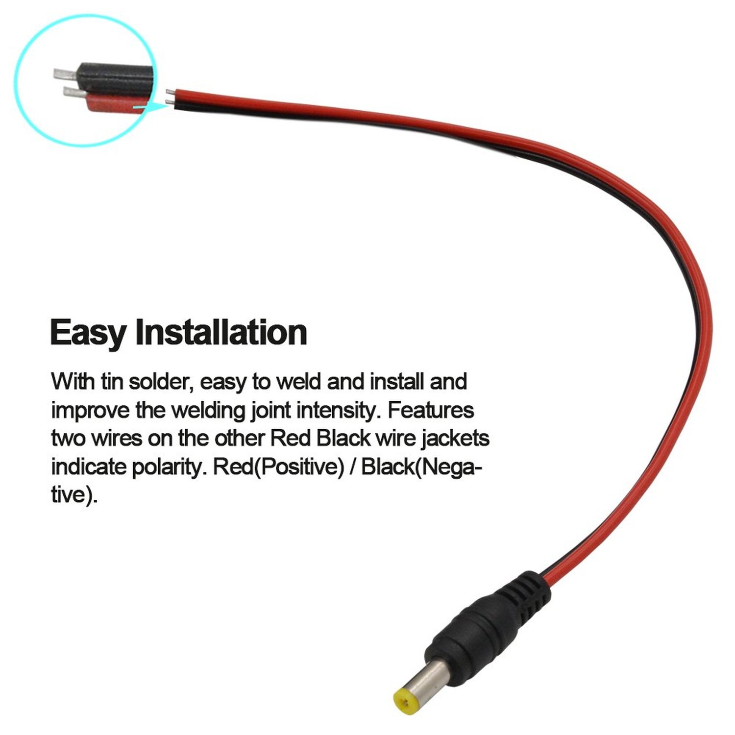 18 AWG DC Pigtail Barrel Plug Connector Cable, 20pcs Male, 12V 5A | 2.1mm x 5…