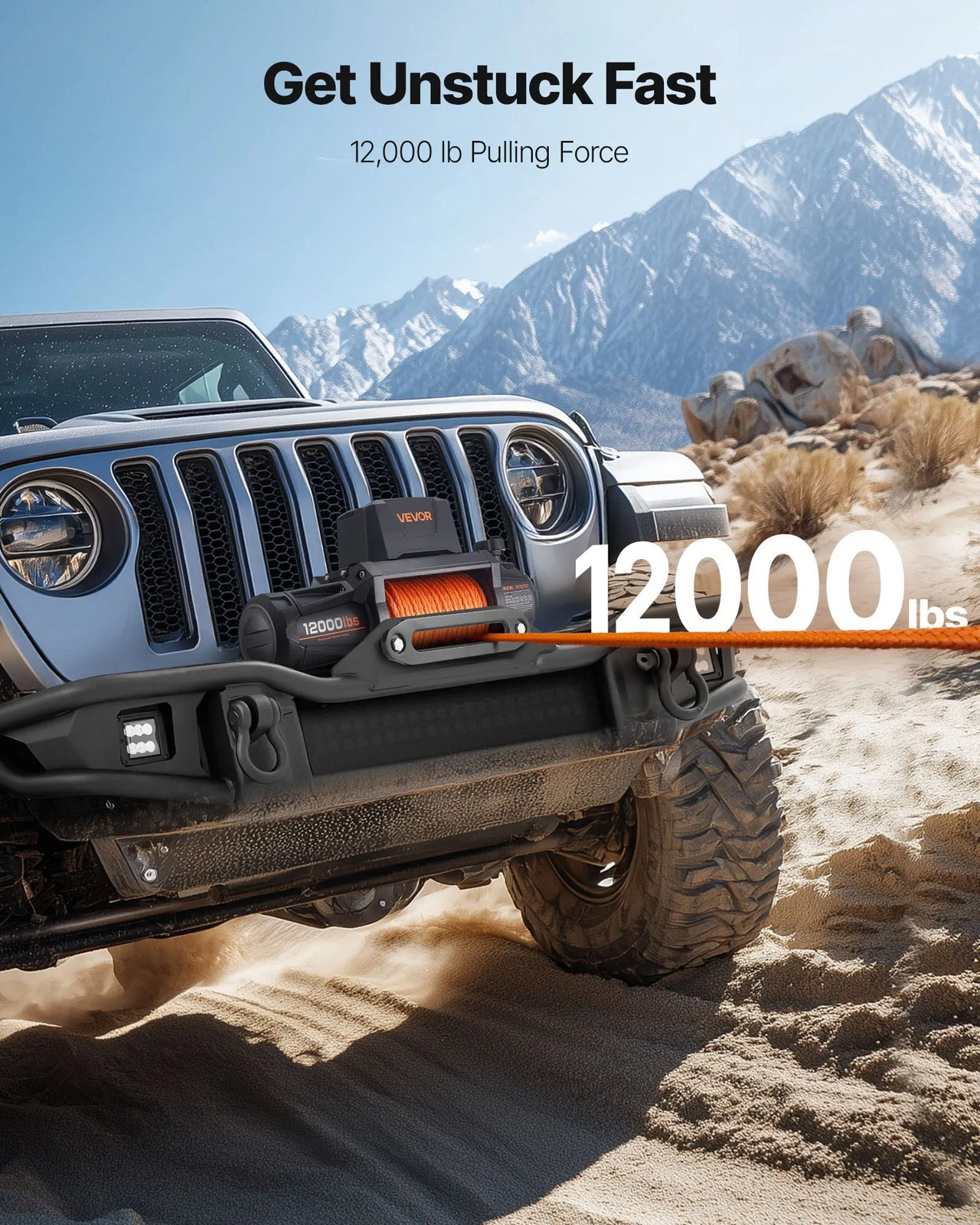 Electric Winch, 12000 lbs Load Capacity, 12V DC Truck Winch with Φ3/8 in x 92 f