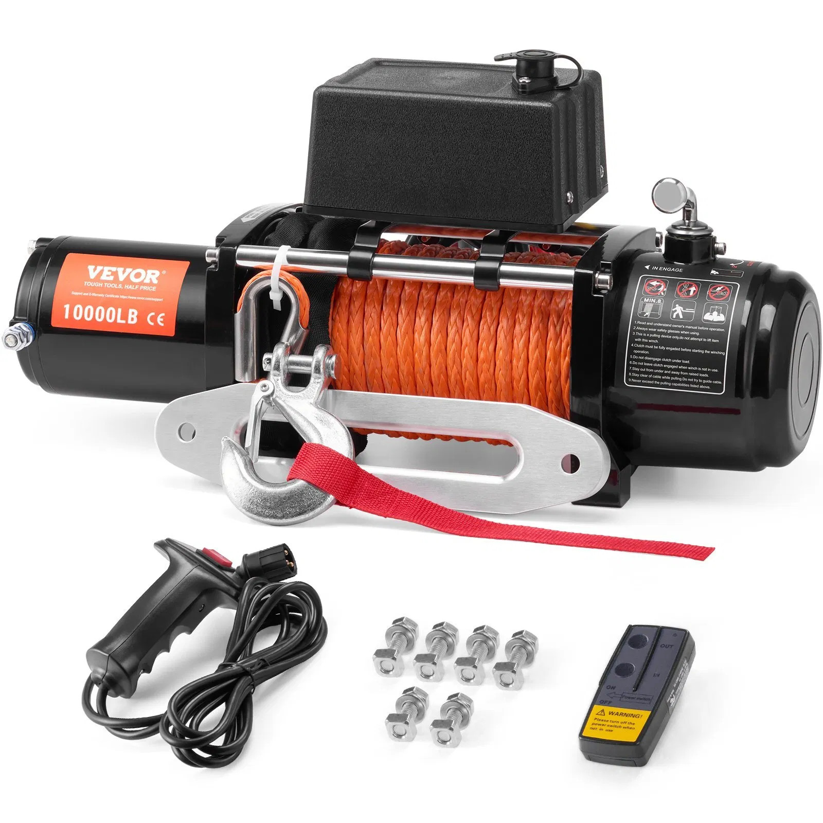 Electric Winch, 10,000 lb, 12V DC Truck Winch with ?&brvbar;7/20 in x 65 ft Synt