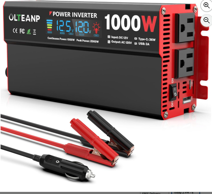 1000 Watt Power Inverter 12V DC to 110V/120V AC Car Inverter with LCD Screen