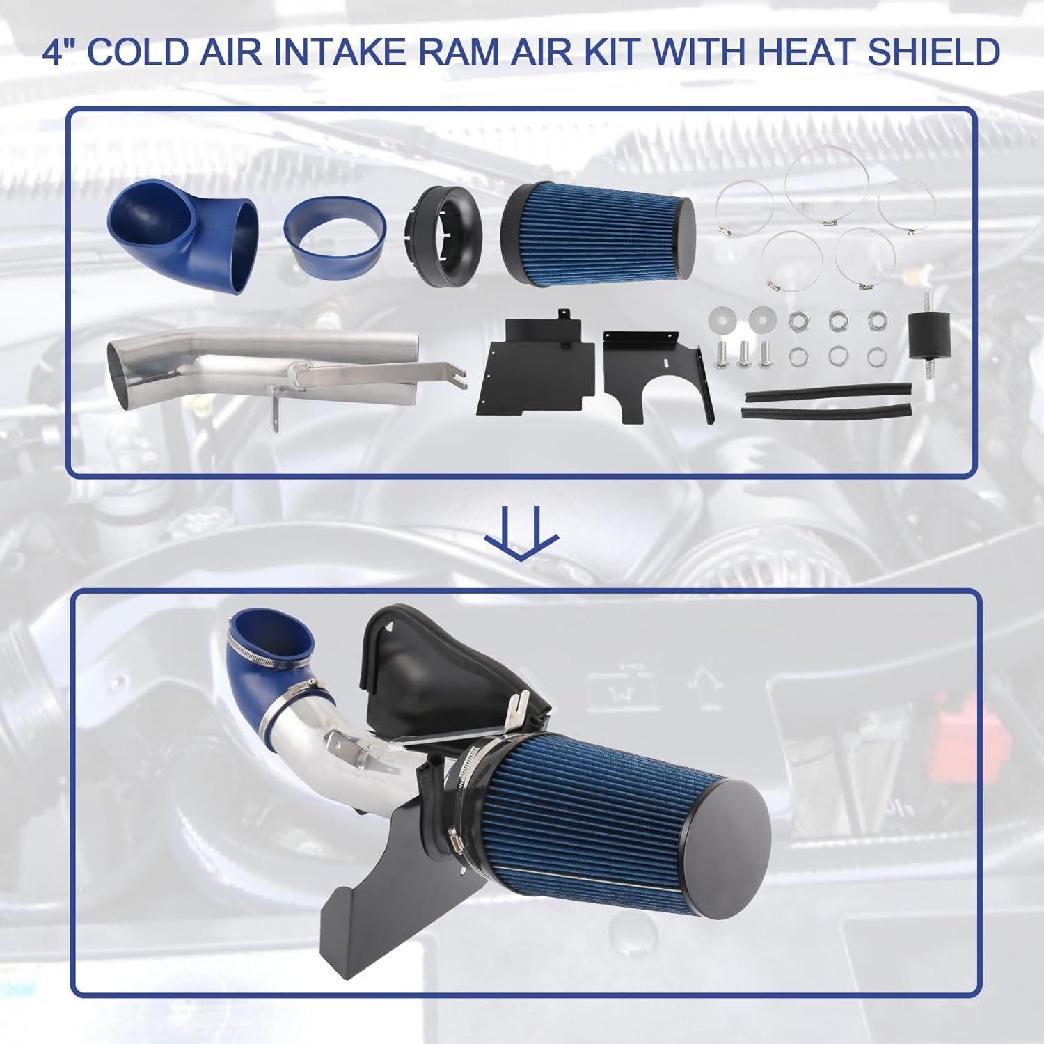 4 inch Cold Air Intake Kit with Heat Shield Replacement For Silverado 1500 2500