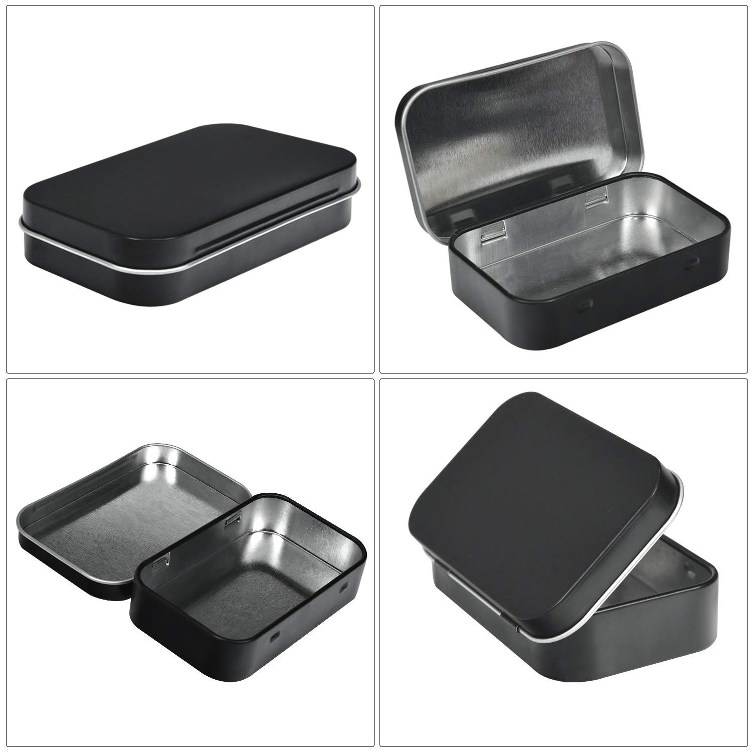 Metal Rectangular Empty Hinged Tins – Black Mini Portable Box Containers Smal…