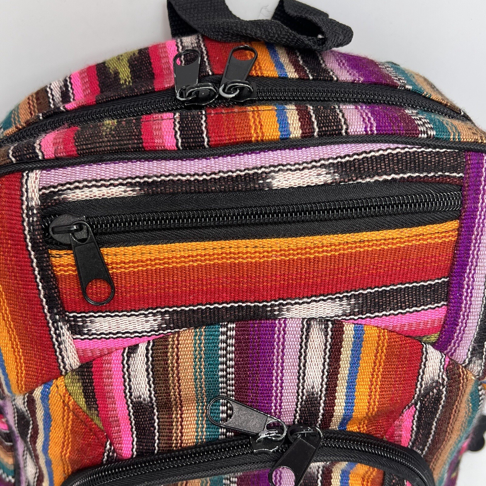 BackPack Guatemalan Full Zip Cotton Adjustable Straps 3 Compartments Colorful