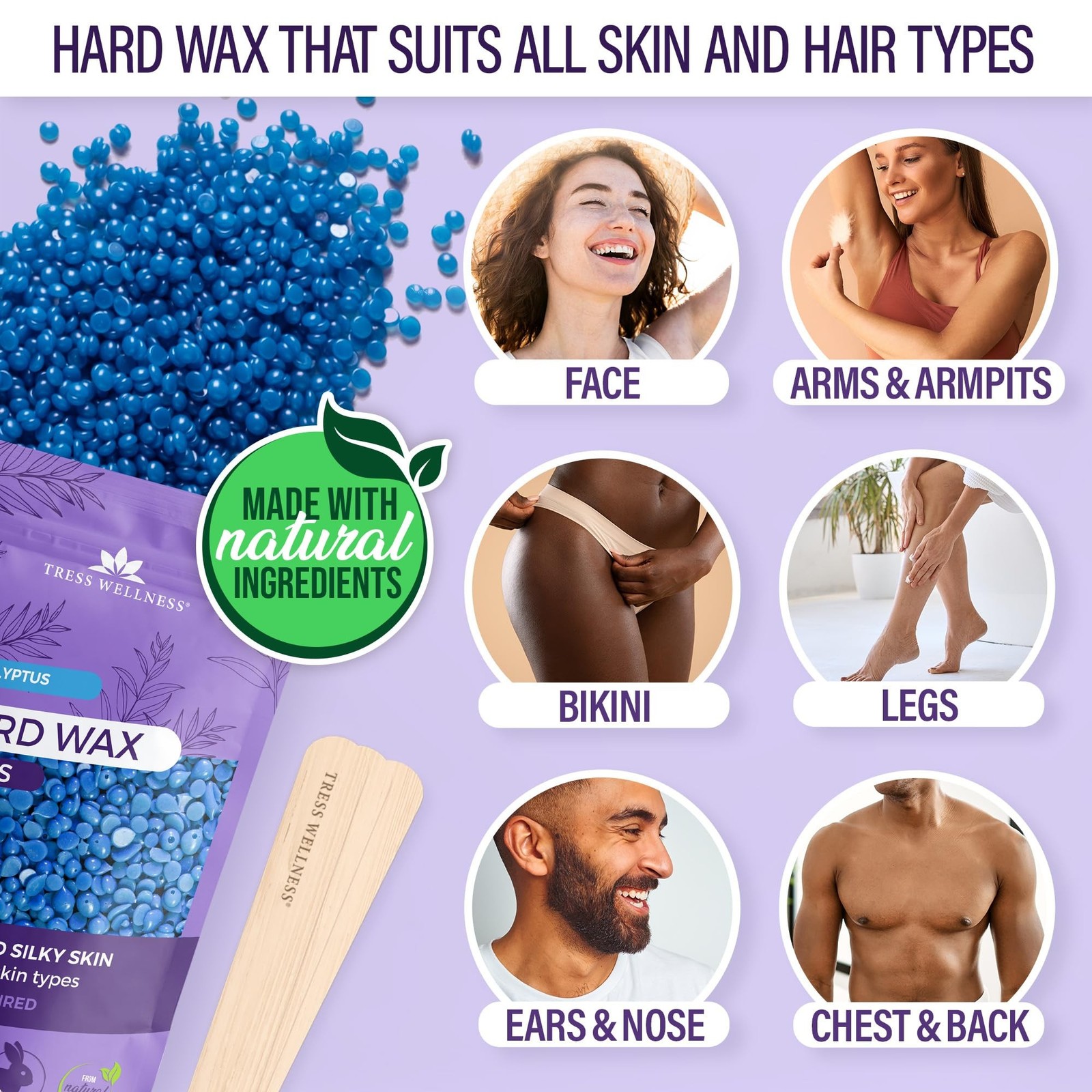 Tress Wellness Waxing Kit for Sensitive Skin, Safe for Face & Skin, Prep & Af…