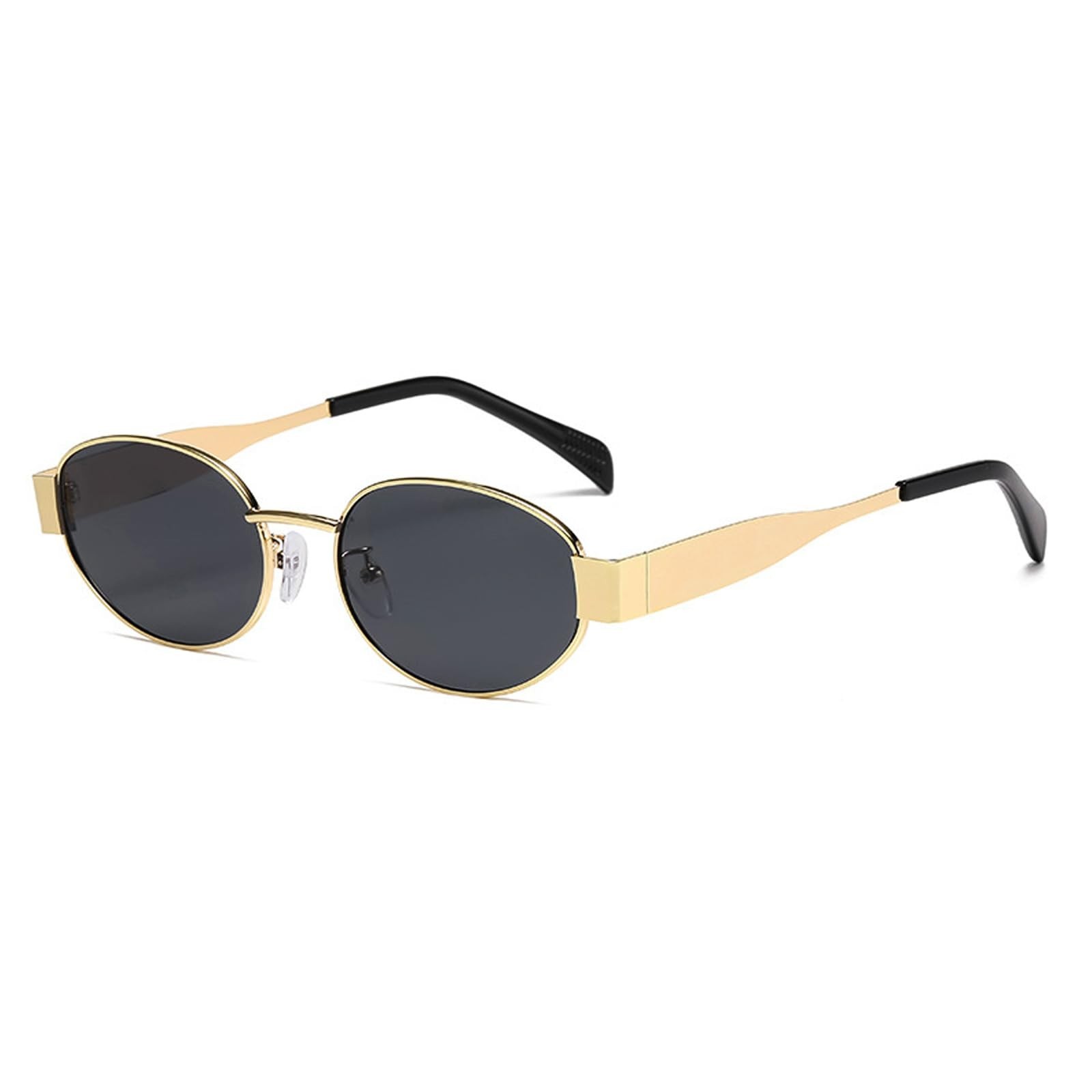 Retro Gold Oval Sunglasses for Women Men Trendy Metal Frame Sun Glasses Class…