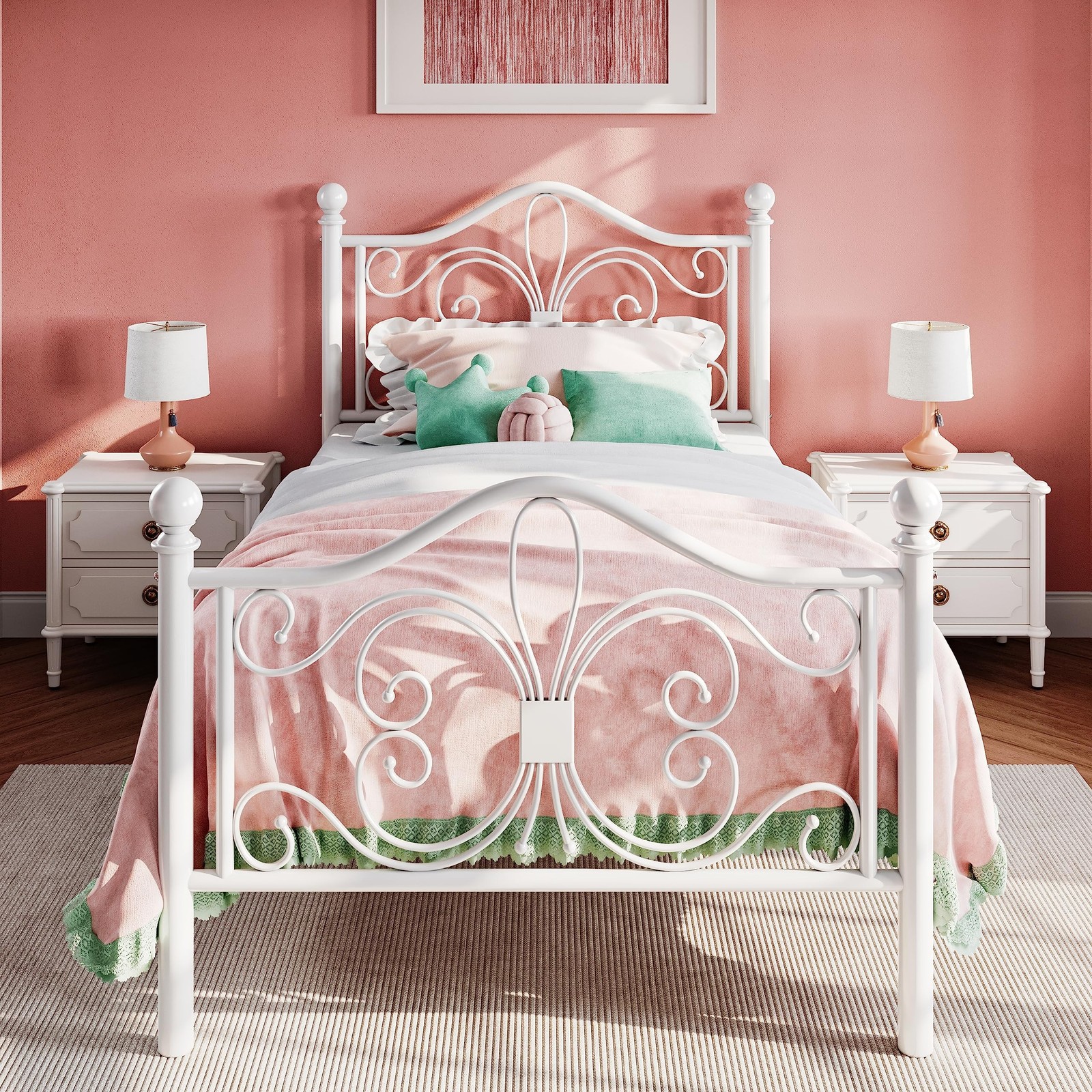 SHA CERLIN Twin Size Bed Frame for Kids,Metal Bed Frame with Butterfly Patter…