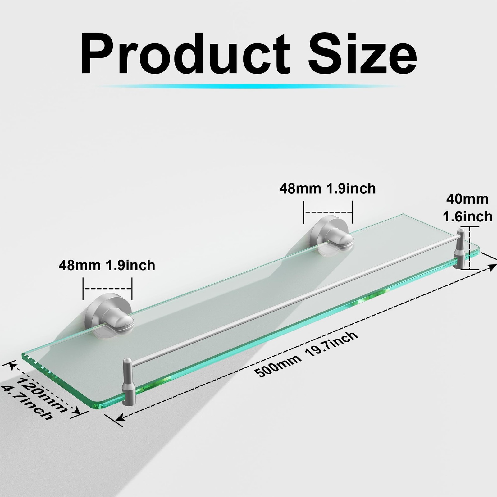 20 Inches Glass Shelves for Bathroom, Brushed Nickel Floating Glass Shelf Sta…